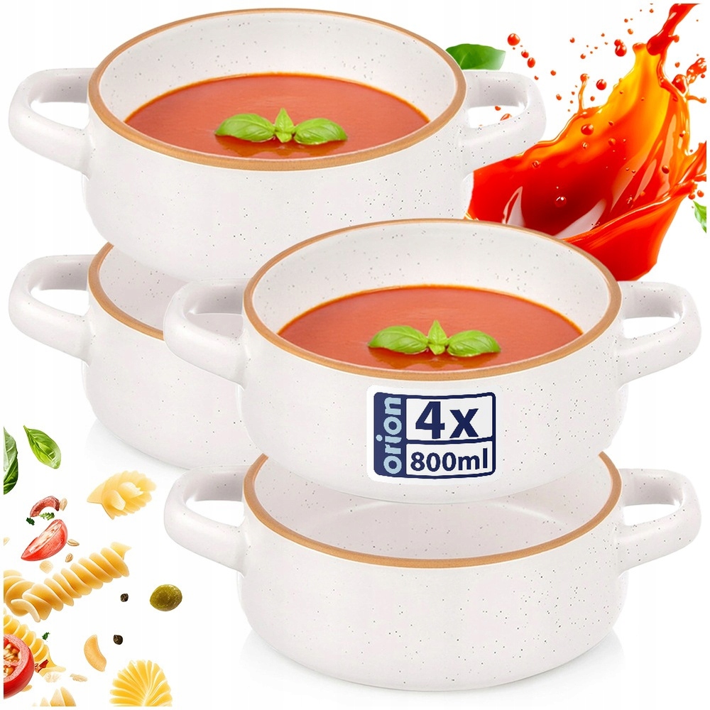 4x Miska Bulionówka miska na polévku guláš vločky s oušky a držadly 800 ml