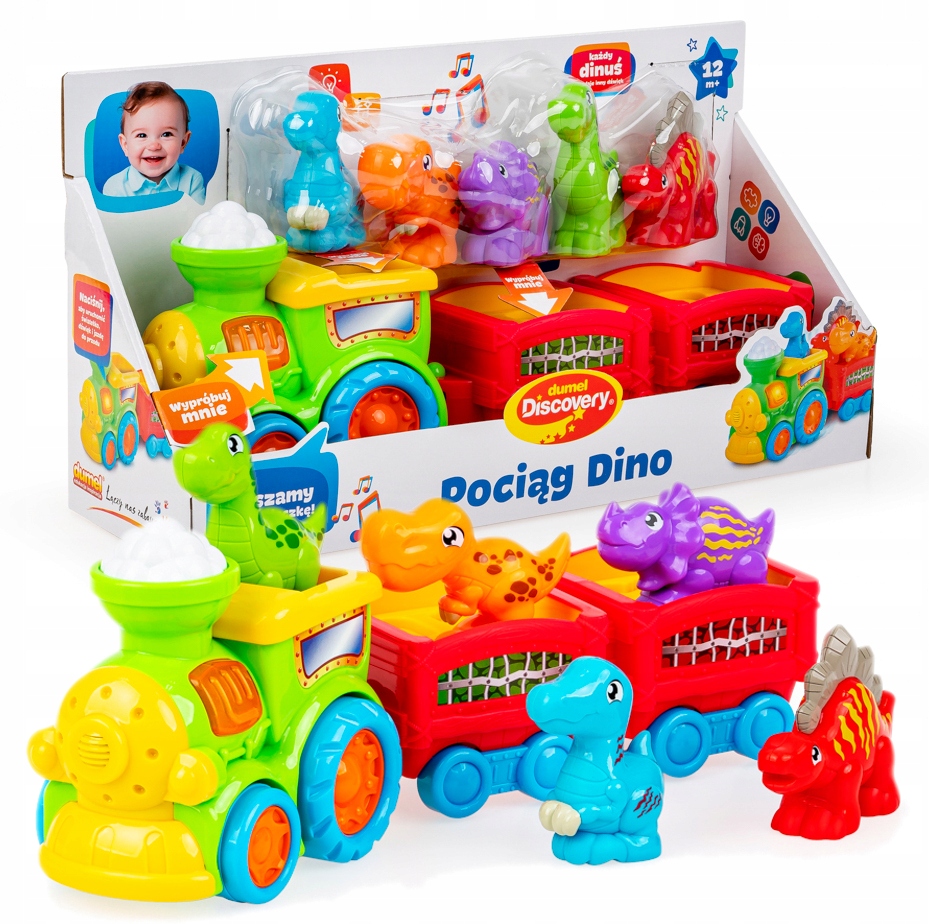 DUMEL POCIĄG DINO CIUCHCIA 5 ZWIERZĄTEK ŚWIATŁA DŹWIĘK 12M+