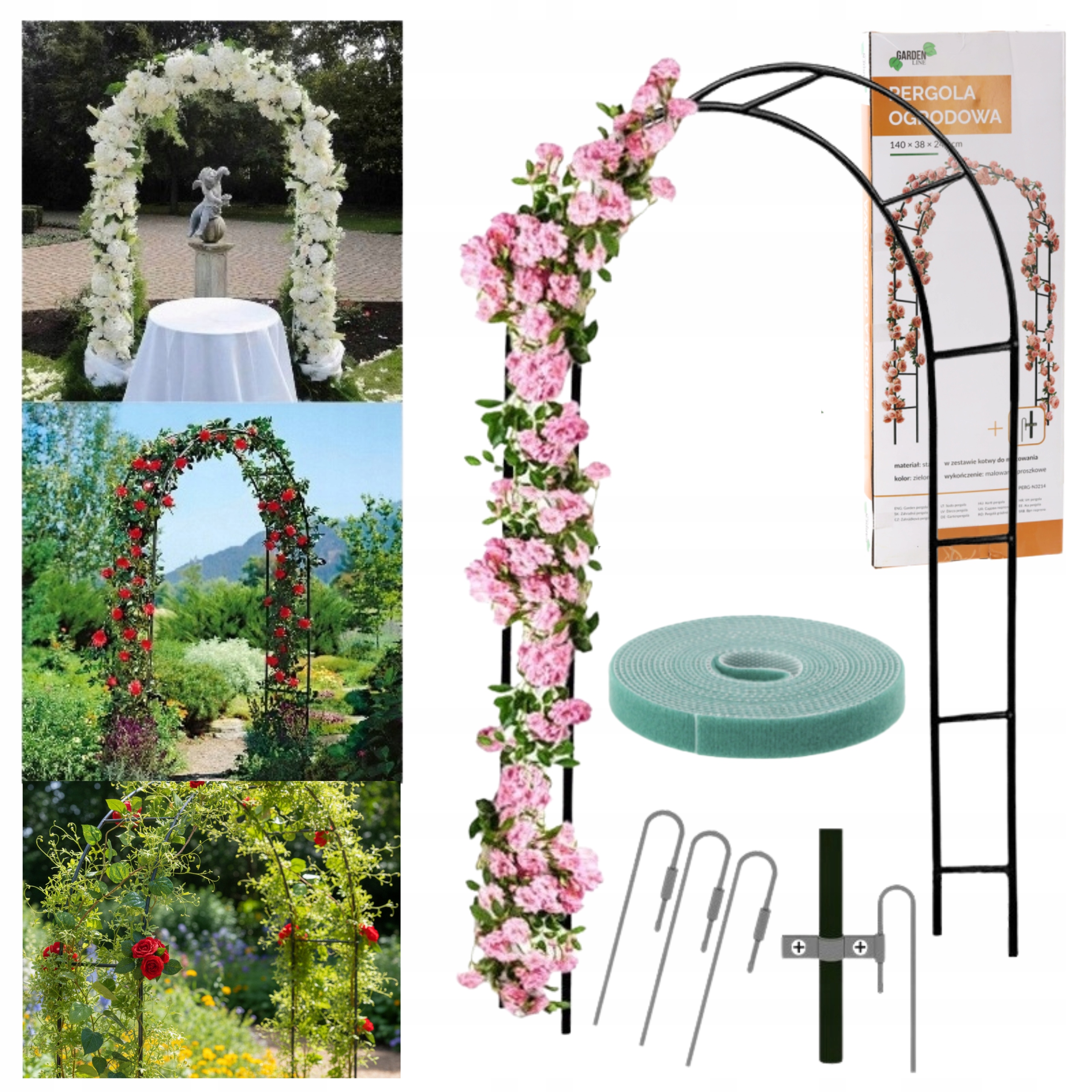 Obrovská Pergola Metalová Oblúková Lúka Róže Popínavé Kvety Páska Kotva 240 cm