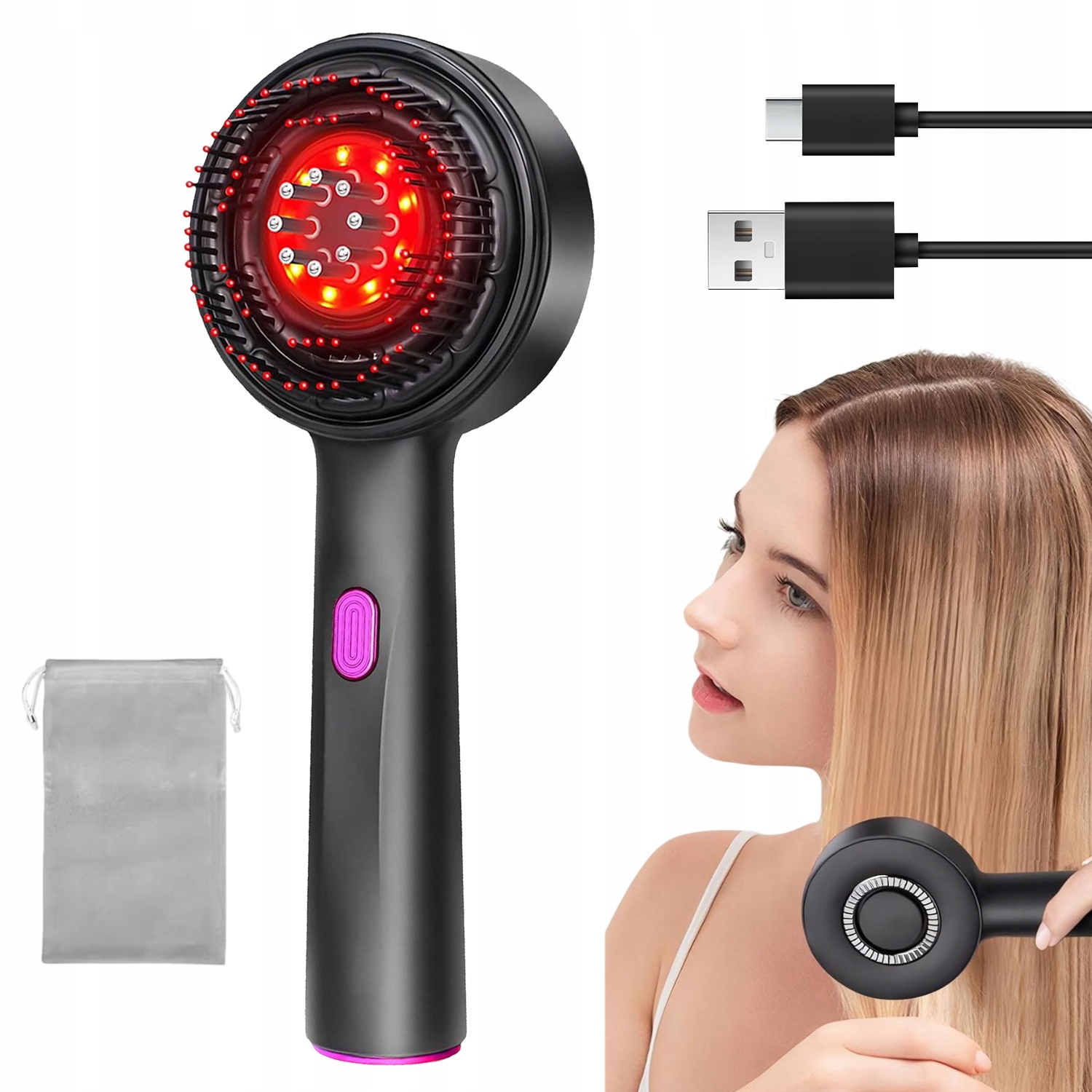 Elektrický Hřeben Pro Péči O Vlasy S Červeným Světlem A Masáží