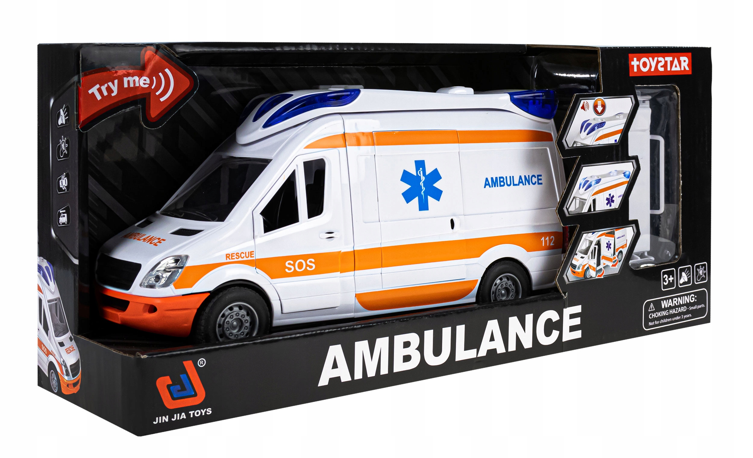 KARETKA AMBULANS DLA DZIECI POGOTOWIE NAPĘD ŚWIATŁO DŹWIĘK AUTO + NOSZE Model Ambulance