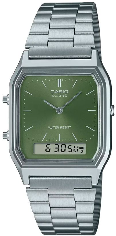 Vintage Unisex Hodinky Casio AQ-230A-3AMQYES Obdélníkové, Módní Zelené Krabička