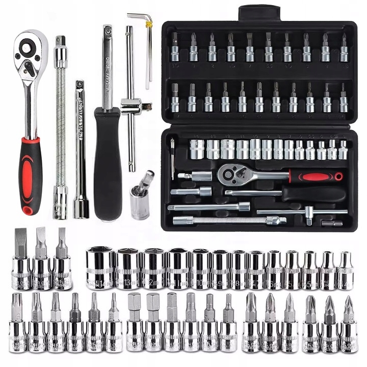 Zestaw Kluczy Nasadowych Bitów Grzechotka Adaptery Klucze Nasadowe 46szt