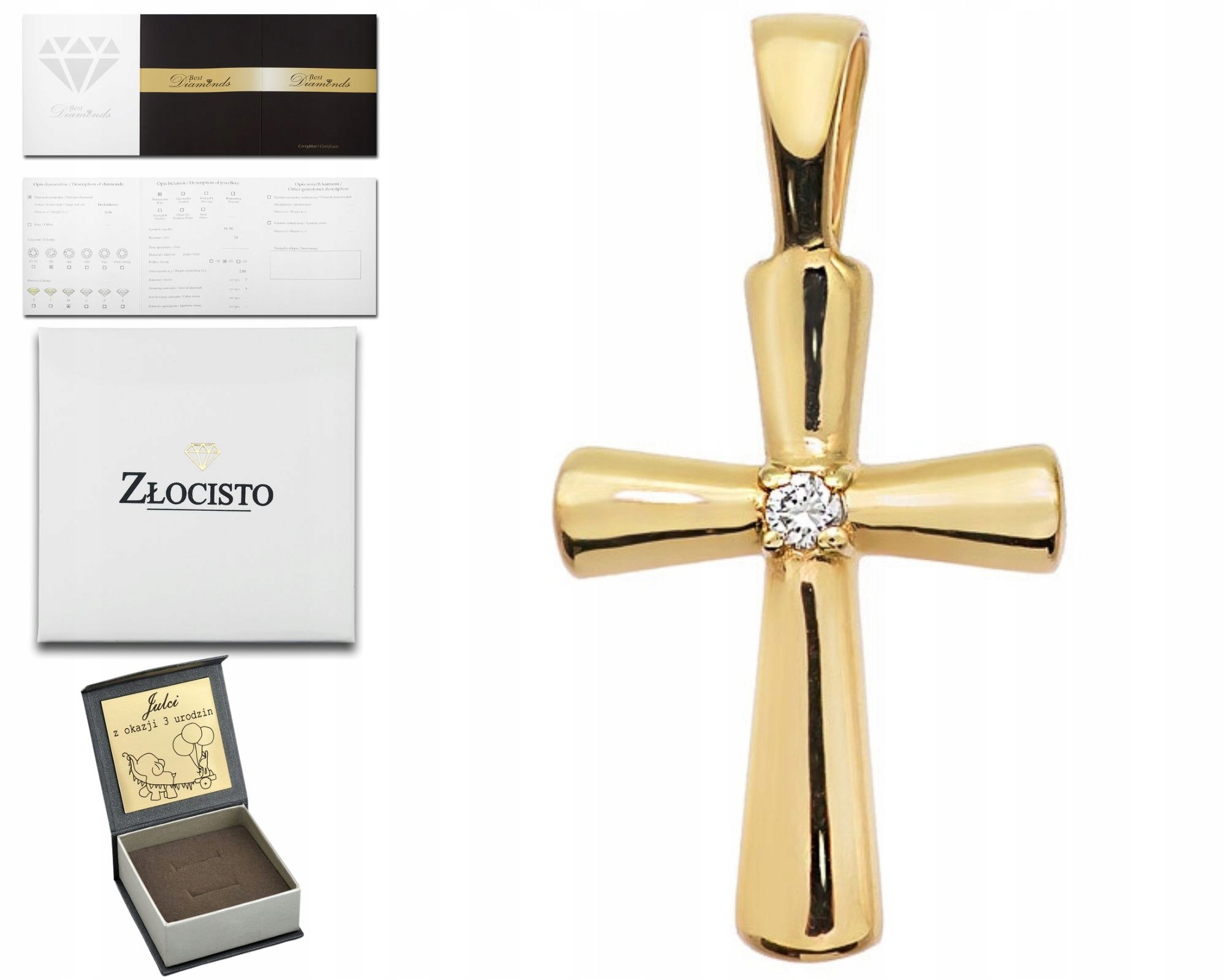 Zlatý Přívěsek S Briliantem A Křížkem 585 Diamant