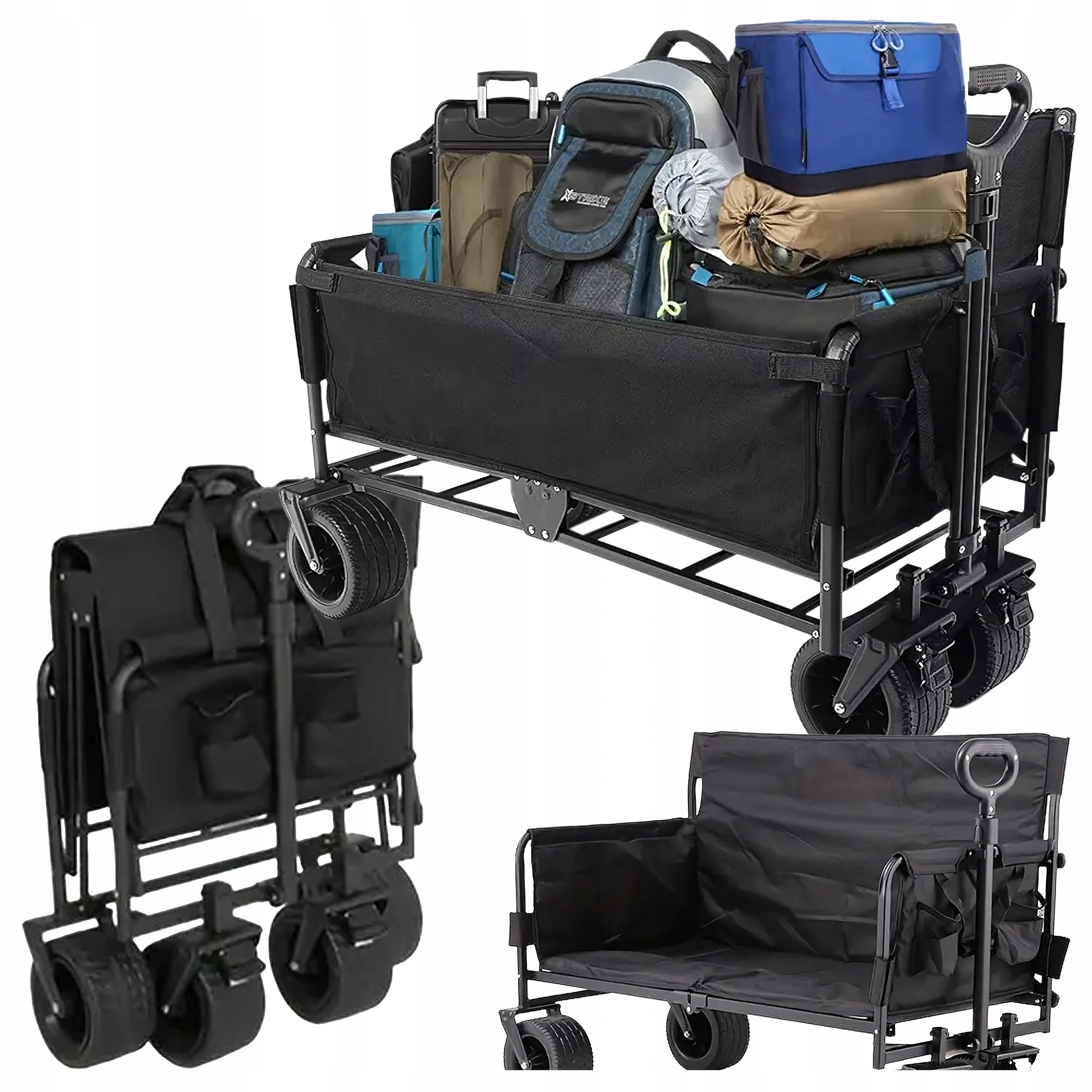 Składany Wózek Kempingowy Plażowy Transportowy z Siedziskiem Koła 250kg