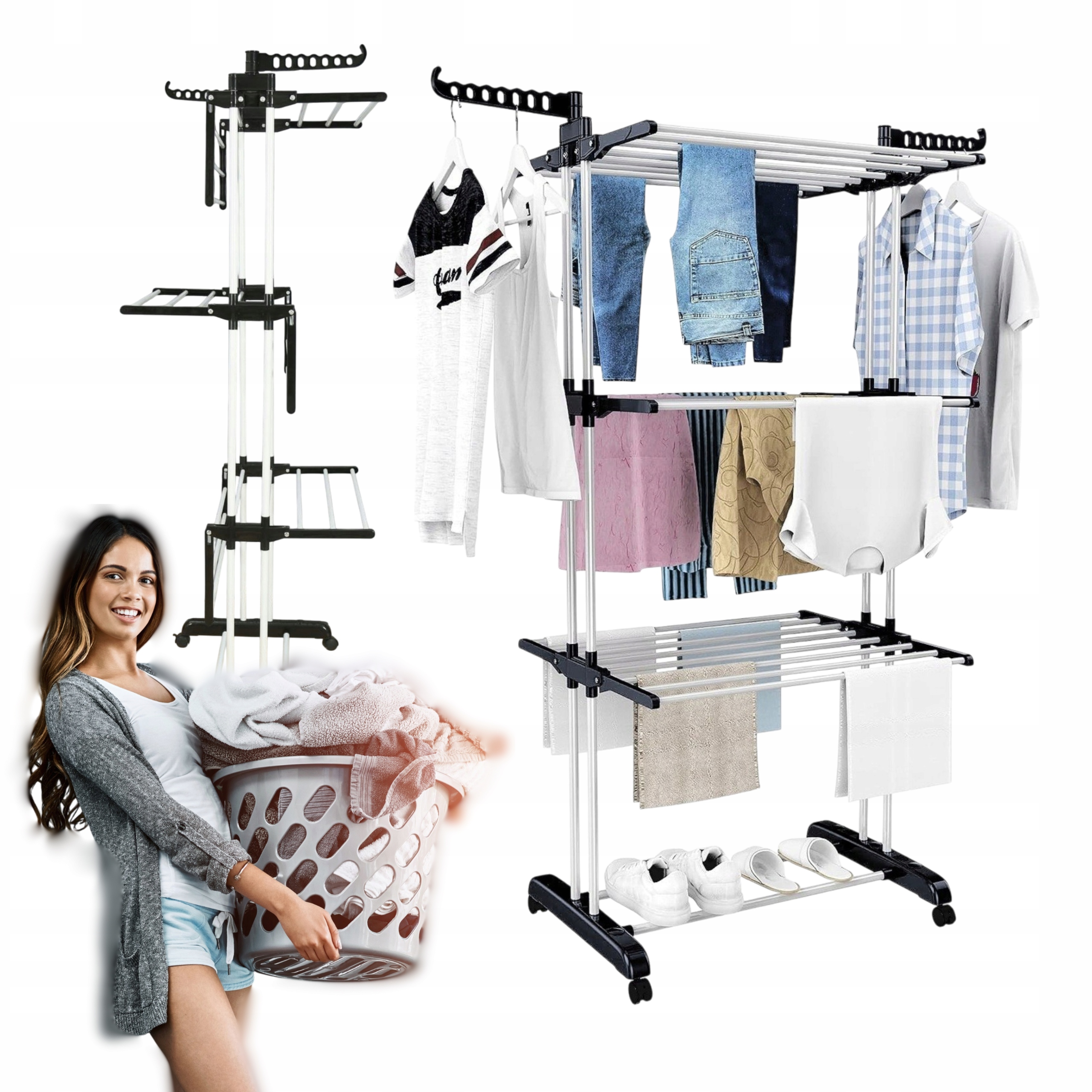 Levně Sušák na Prádlo Stojací Vertikální Skládací na Oblečení a Prádlo Velký