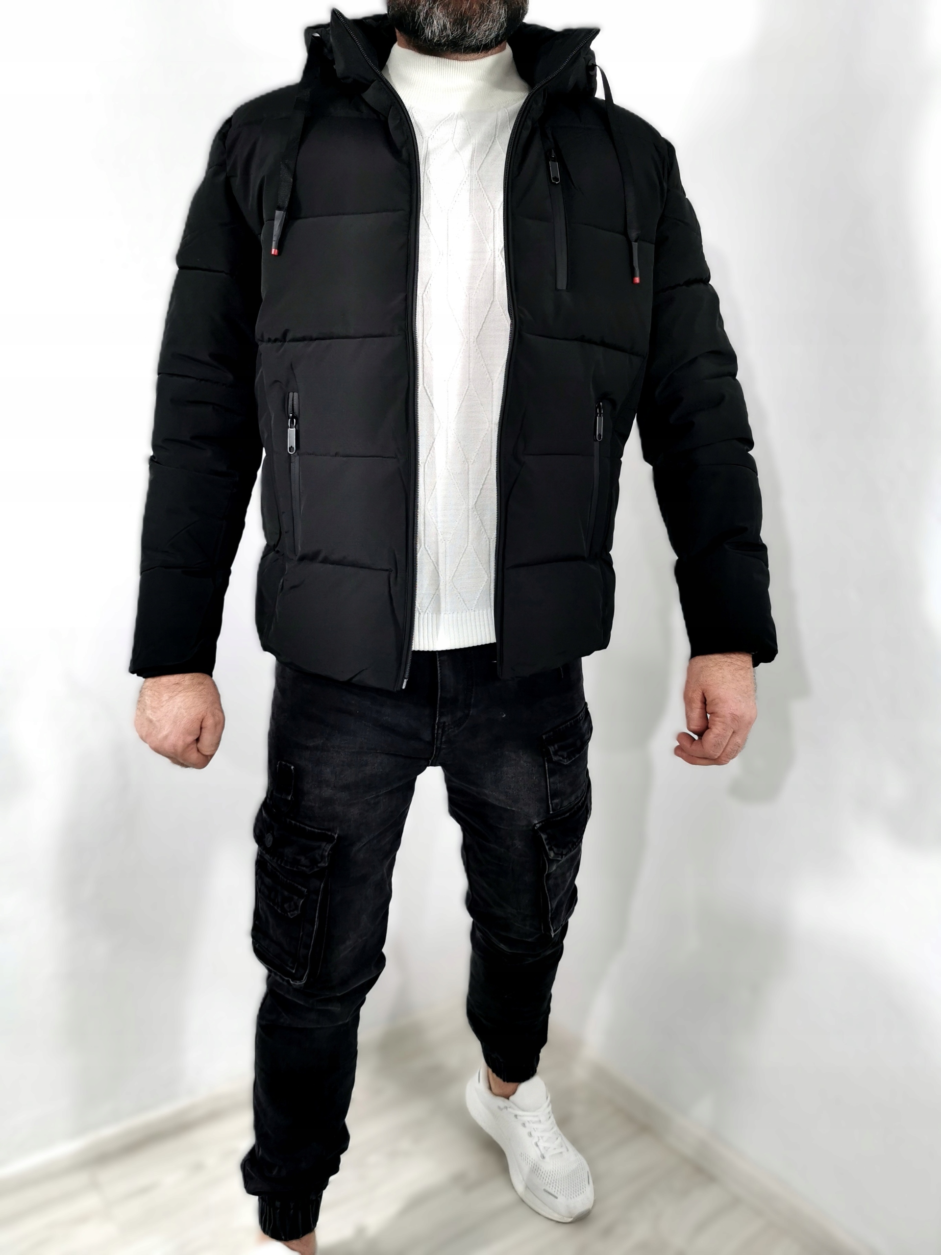 Pánská černá teplá prošívaná zimní bunda ErnestoMen, velikost M 48