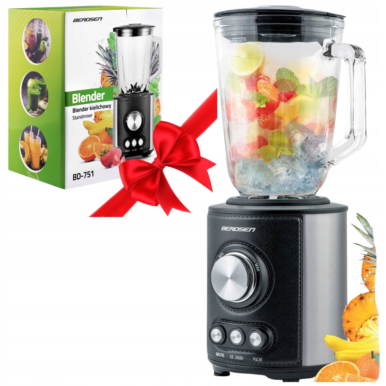 Blender Kielichowy Szklany Duży 1,5 L Czarny 800W