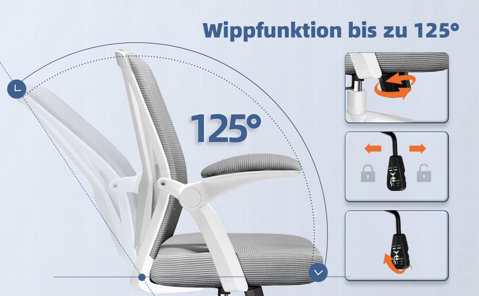 Fotel Biurowy, Ergonomiczny Krzesło Obrotowe, Składany Podłokietnik Kolor obicia odcienie szarości