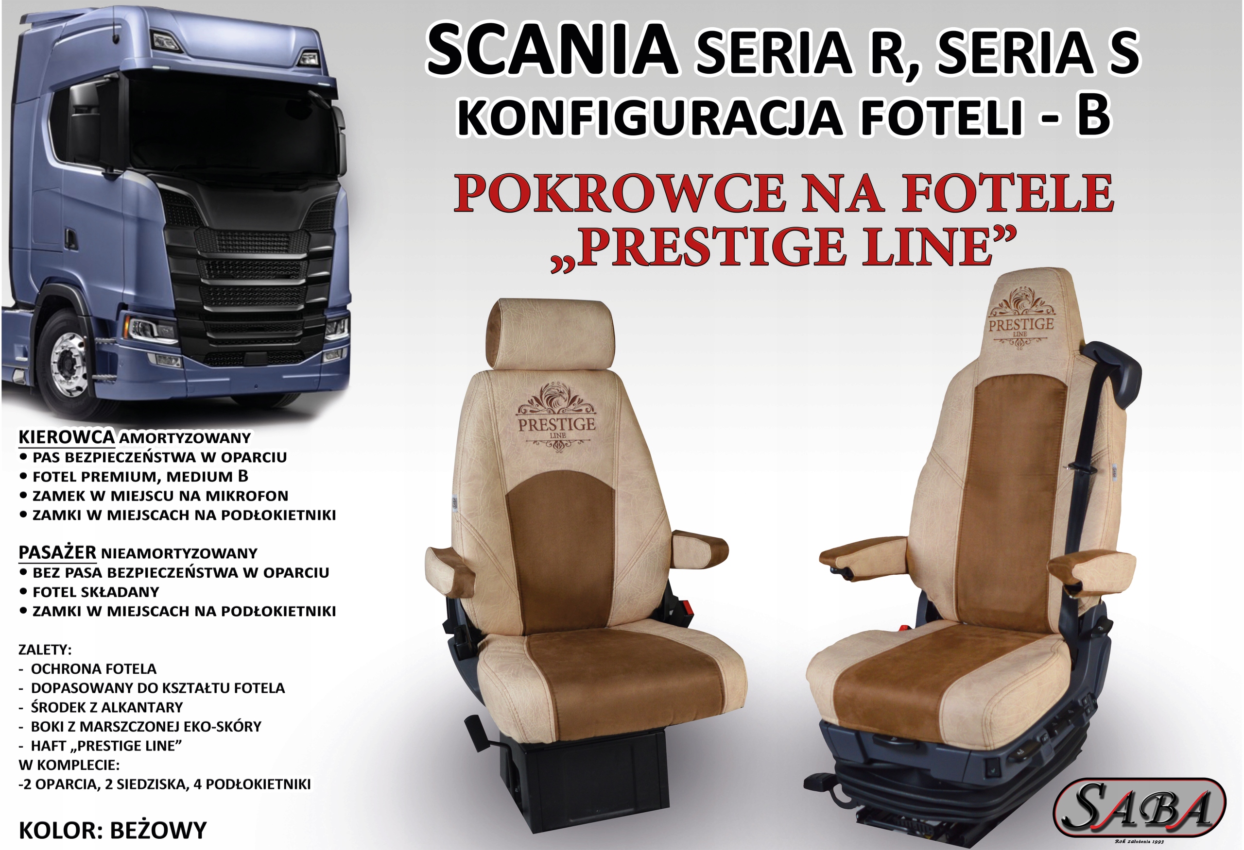 Pokrowce na fotele PRESTIGE LINE SCANIA SERIA R, S Rodzaj Dedykowane