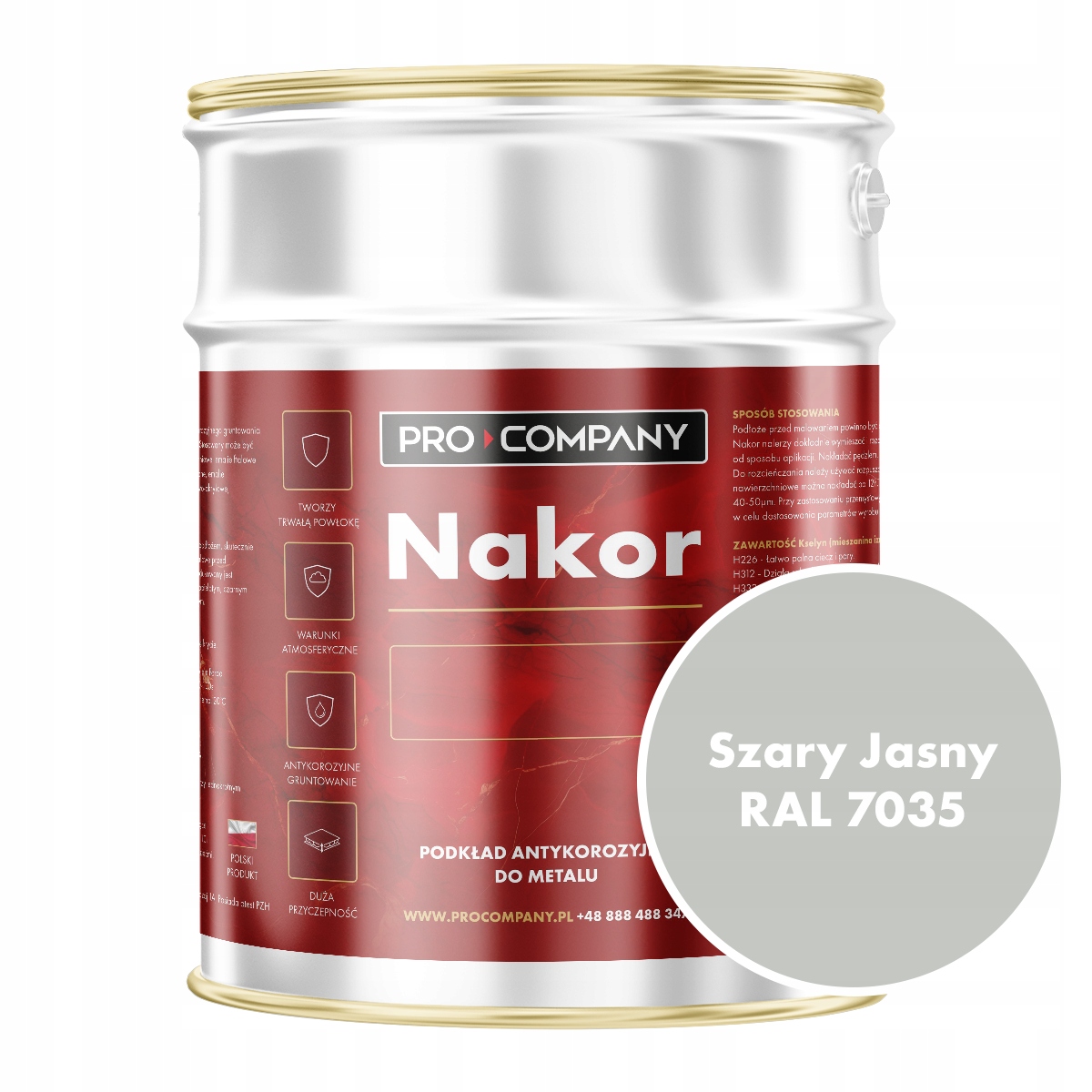 Nakor Szybkoschnący podkład antykorozyjny 10l Szary Jasny Ral 7035