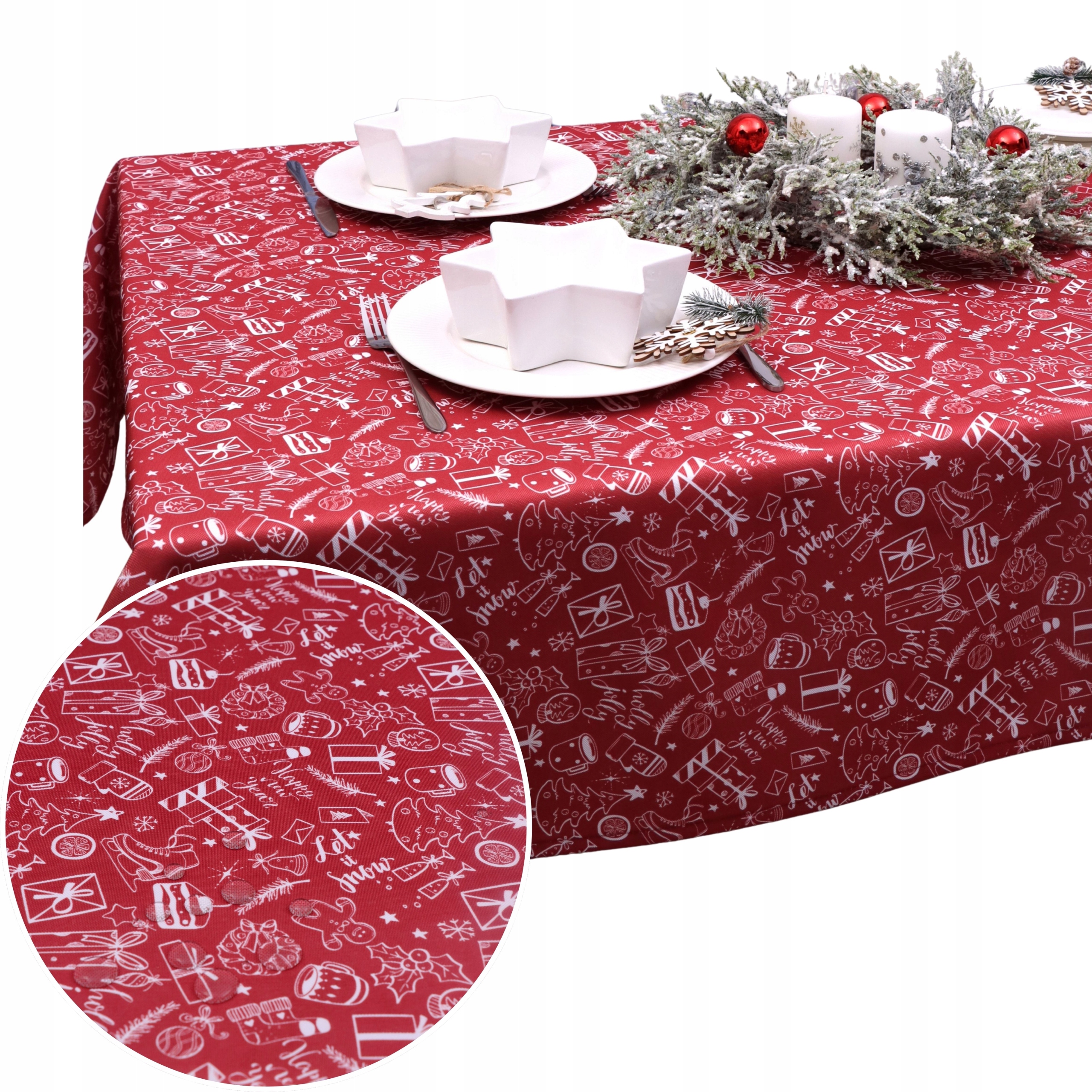 Vianočný obrus BN25 – červený 283-2, odolný voči škvrnám 450x140 Vianoce
