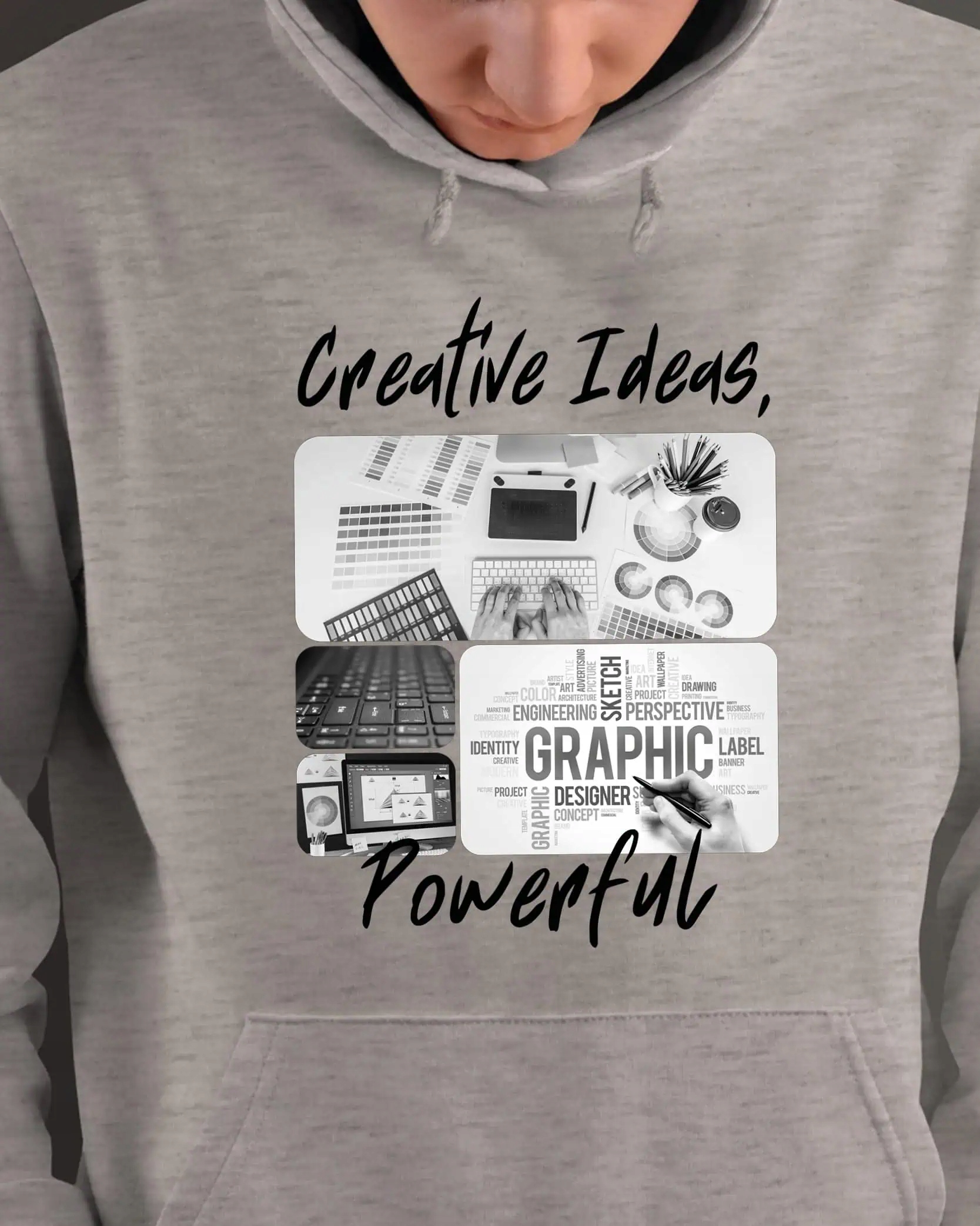 Mikina s kapucí Dárek pro grafiku Umělecká koláž Šedá XL