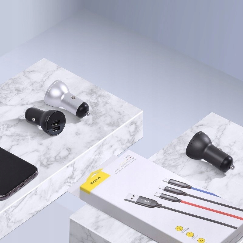 SZYBKA ŁADOWARKA SAMOCHODOWA BASEUS 2xUSB 4.8A LCD Przewód w zestawie nie