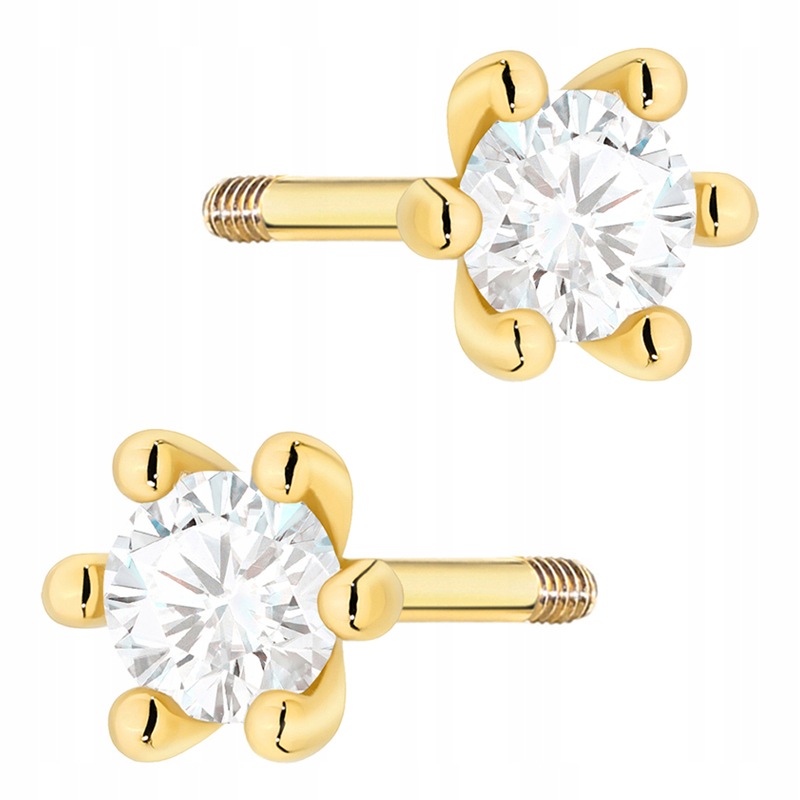 Złote Kolczyki pr. 585 14k Klasyczne z Diamentami Laboratoryjnymi 0,20ct