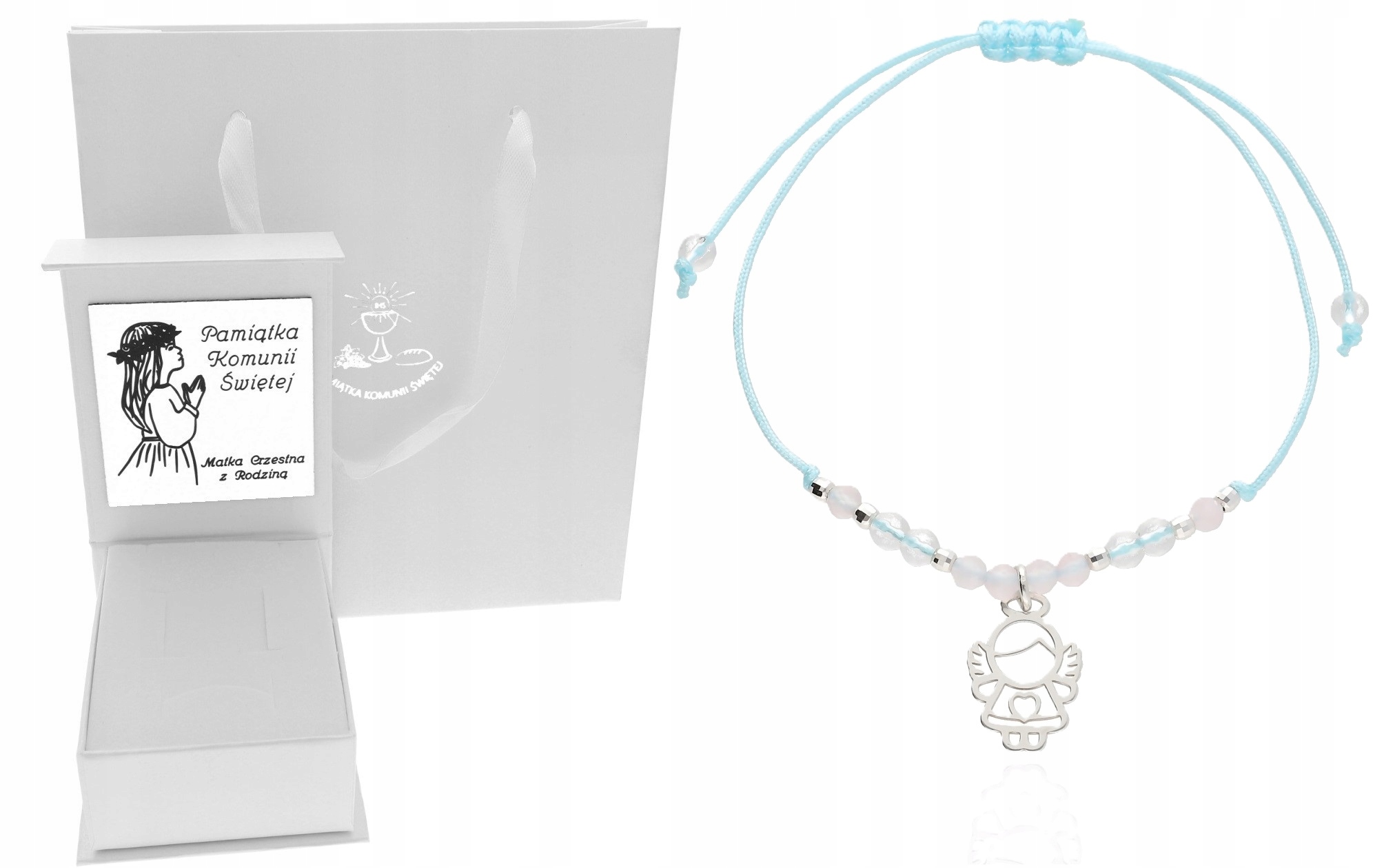 Náramek s andělem přírodní kameny Svaté Přijímání 4 barvy Gravírování