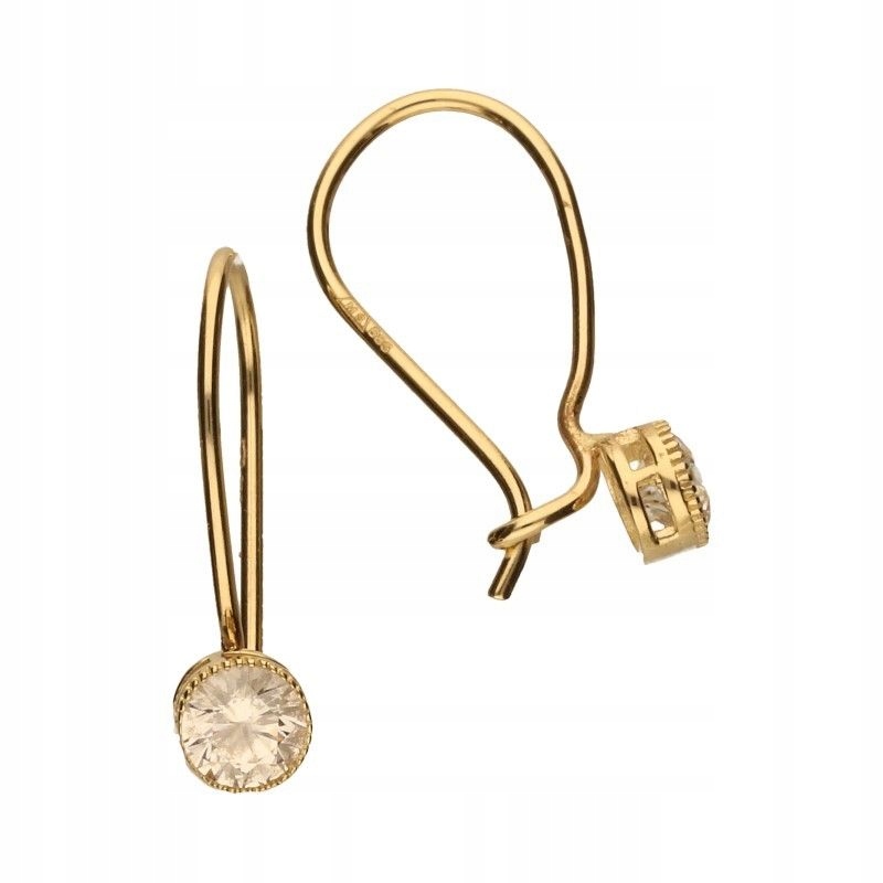 Elegantní klasické zlaté náušnice 585 na uzavřeném háčku s bílým zirkon