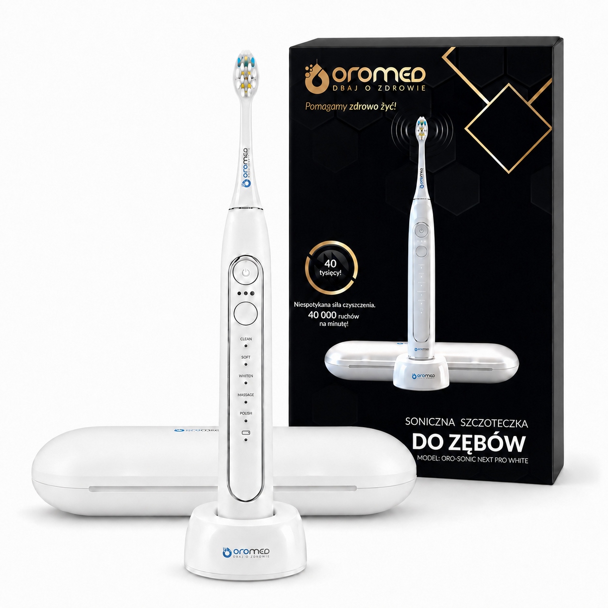 Szczoteczka do zębów soniczna Oromed Sonic Next Pro White Indukcja 40 tys