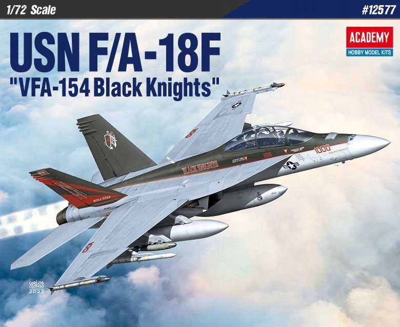 Academy Model plastového letadla Usn F/A-18F VFA-154 Black Kinghts 1/72