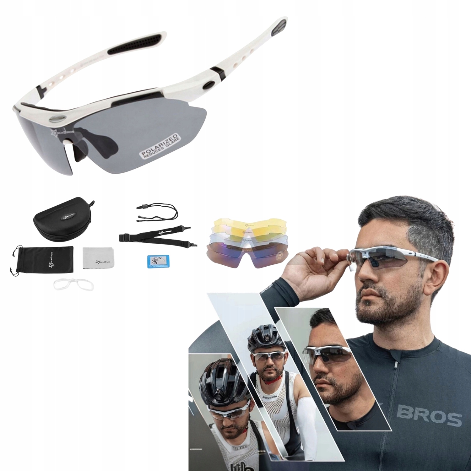 Okulary Rowerowe Polaryzujące UV400 Sportowe Z Dodatkami Białe Rockbros