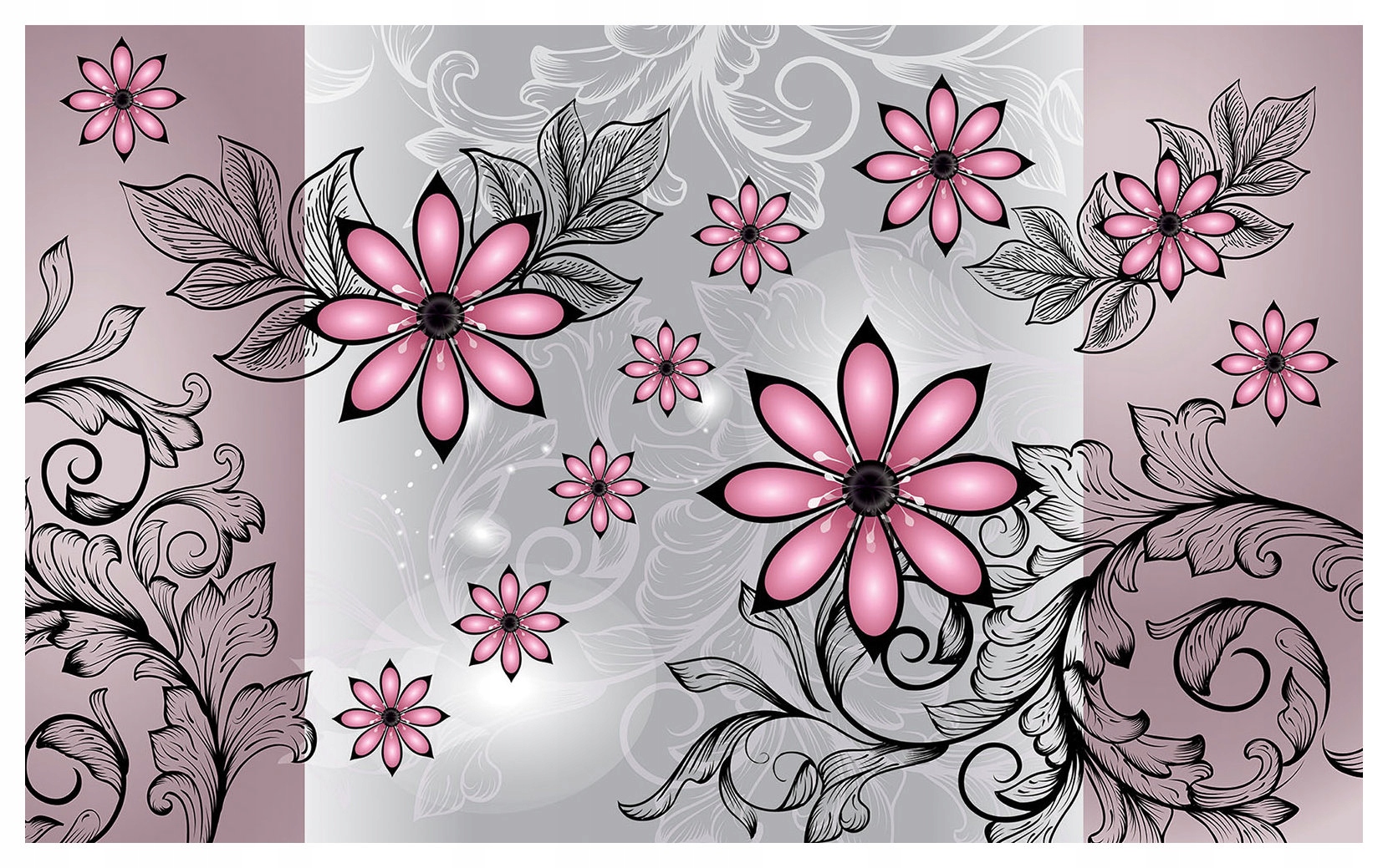 Fototapeta Ružové kvety a čierne víry vinyl 368x254 Elegantný dizajn lepidlo