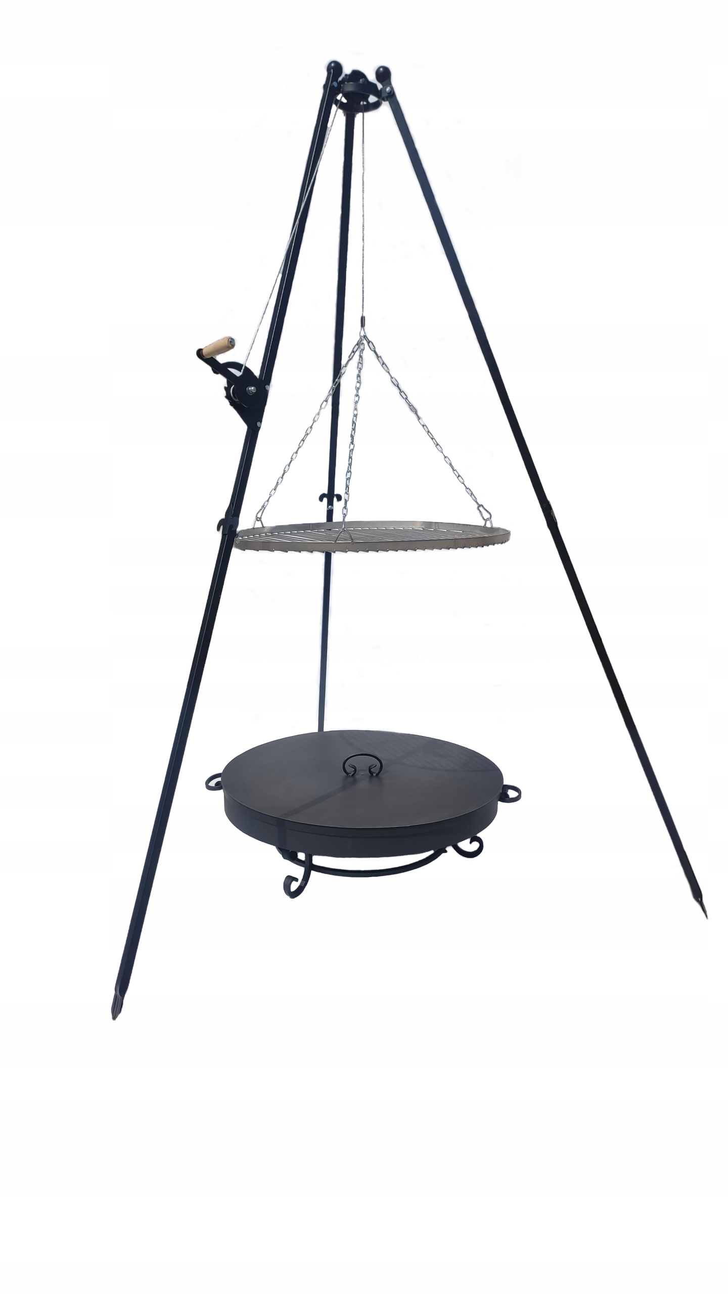Grill trójnóg 200 cm ruszt 70 cm nierdzewny Inox +palenisko +pokrywa Zestaw
