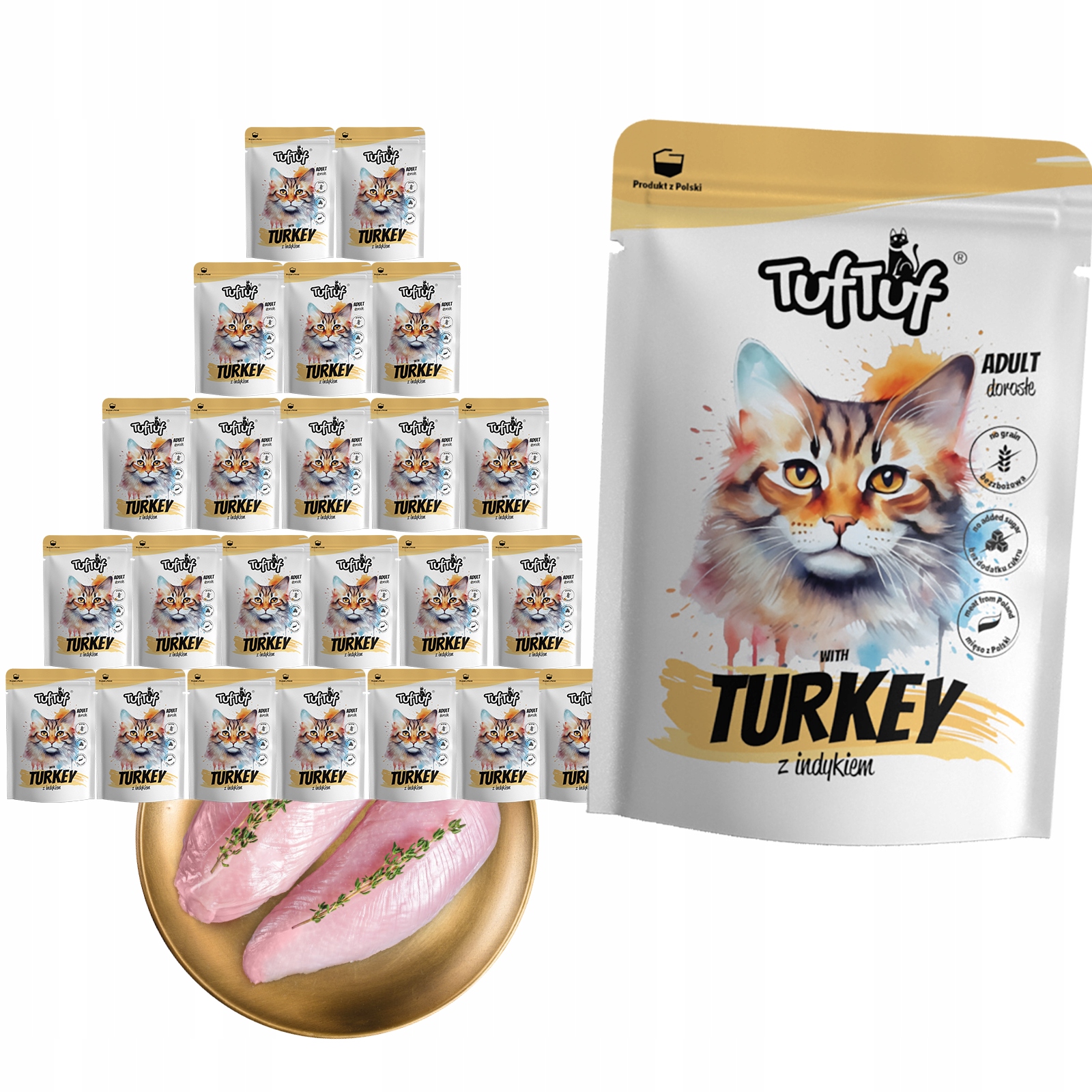 Levně Mokré Krmivo Pro Kočky TufTuf Kapsička mletá s krůtím masem Set 24x300g