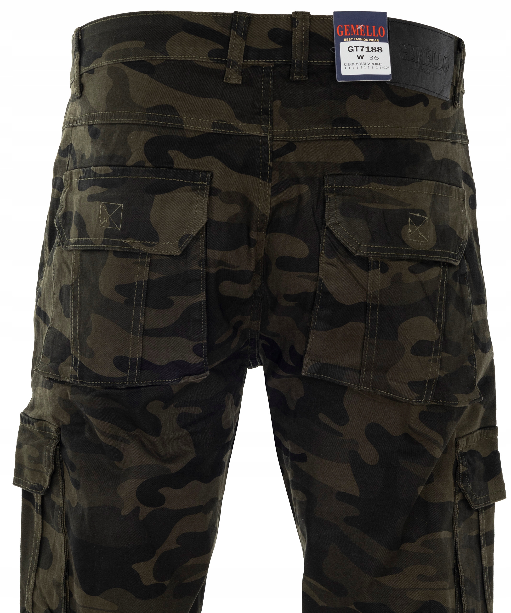 spodnie Bojówki Moro Bawełniane Ciemno Zielone Gemello W42