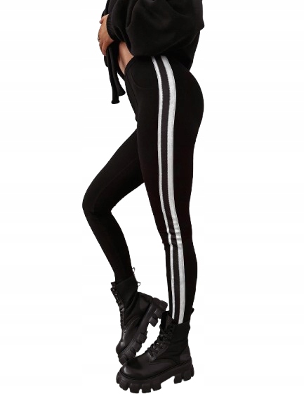 Dámské legíny O La Voga Strech M černé s pruhy