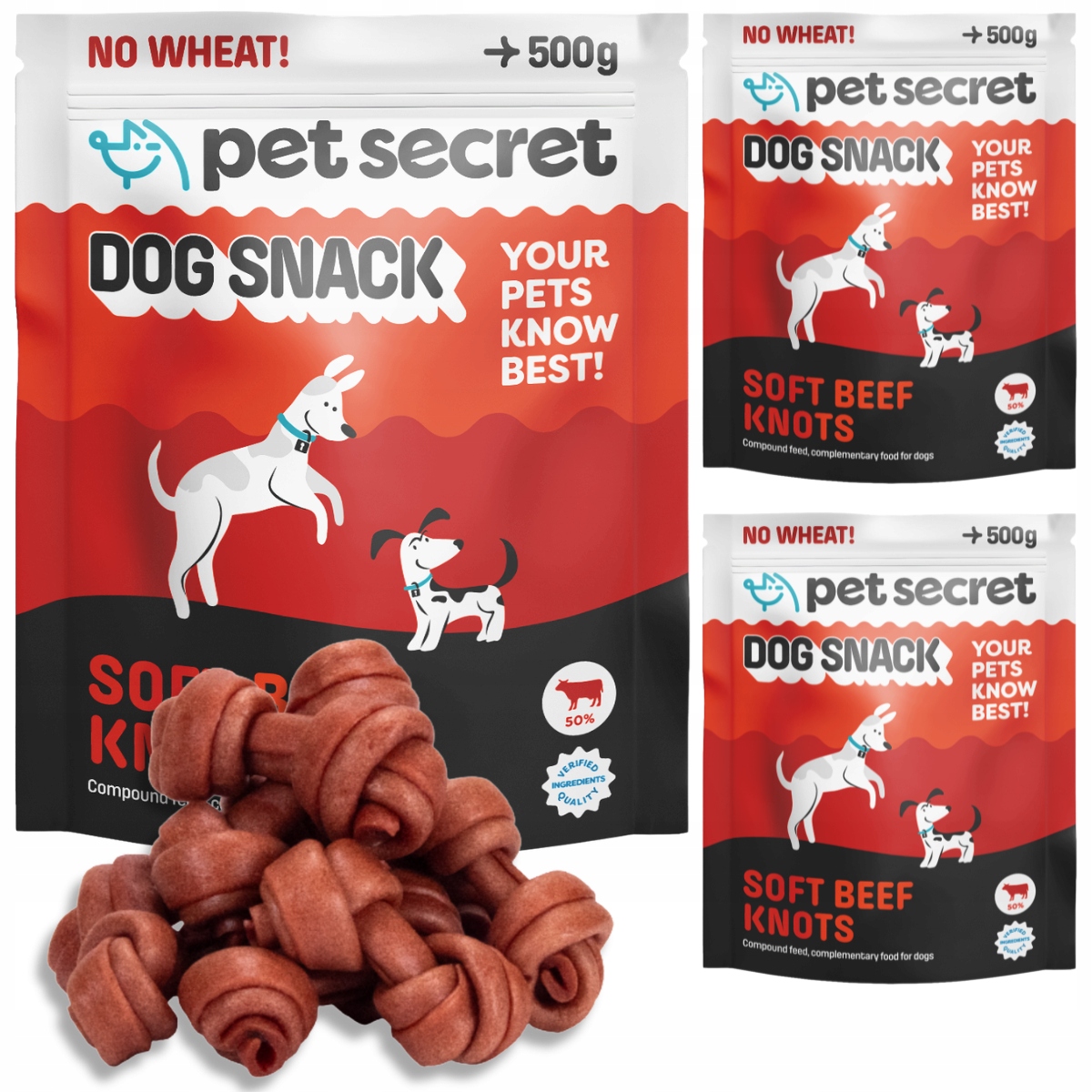 Psí pamlsek Měkké uzlíky z hovězího masa 3x500g Pet Secret Masové kousátko