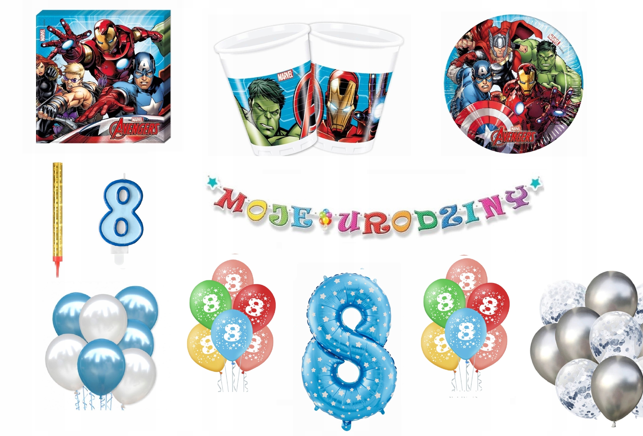 Zestaw Avengers 1-9 Urodziny Balony Rodzaj serwetki