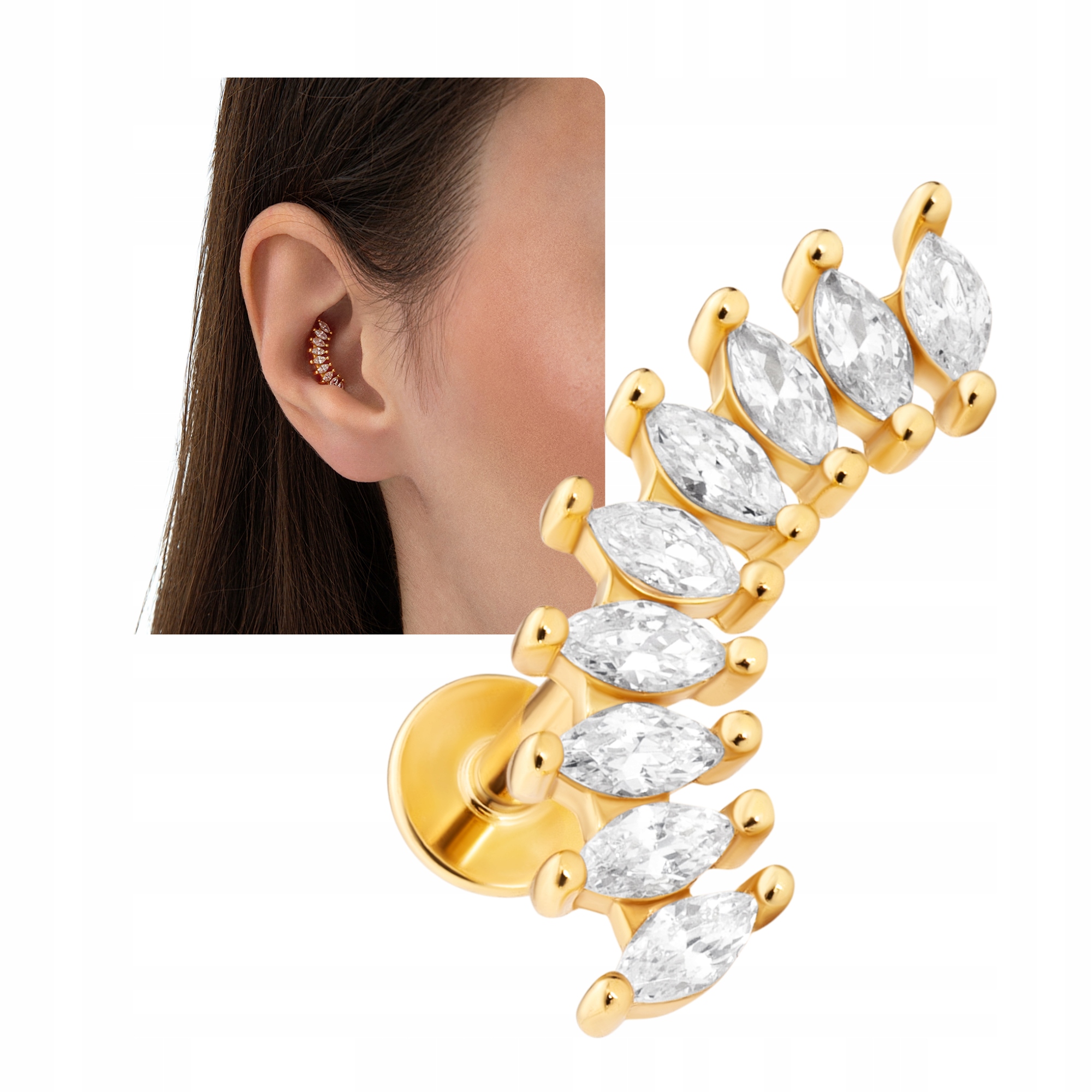 Kolczyk Piercing złoty labret markiza pozłacany 18K srebro 925 Sadva