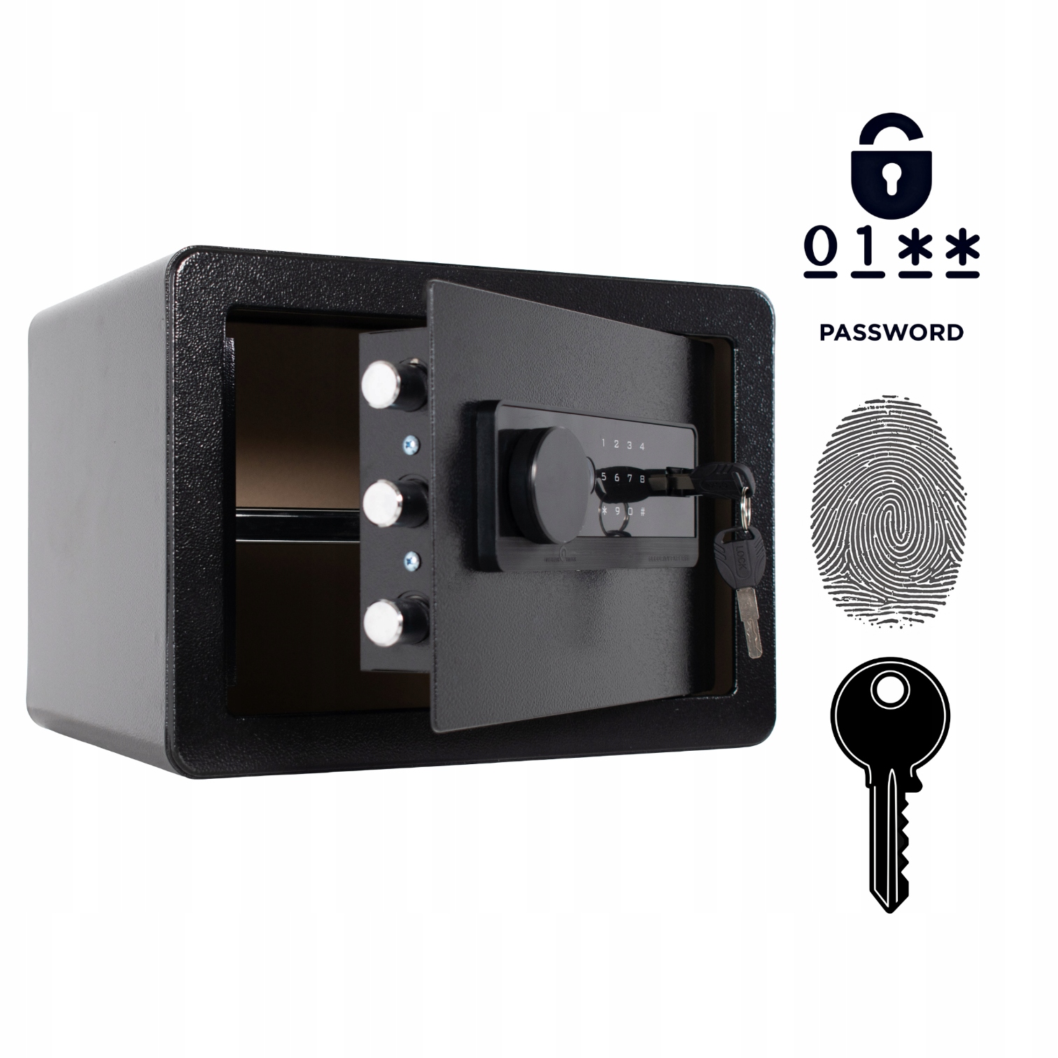 Pancerny Domowy Sejf Biometryczny Na Odcisk Palca 25x35x25 cm Czarny