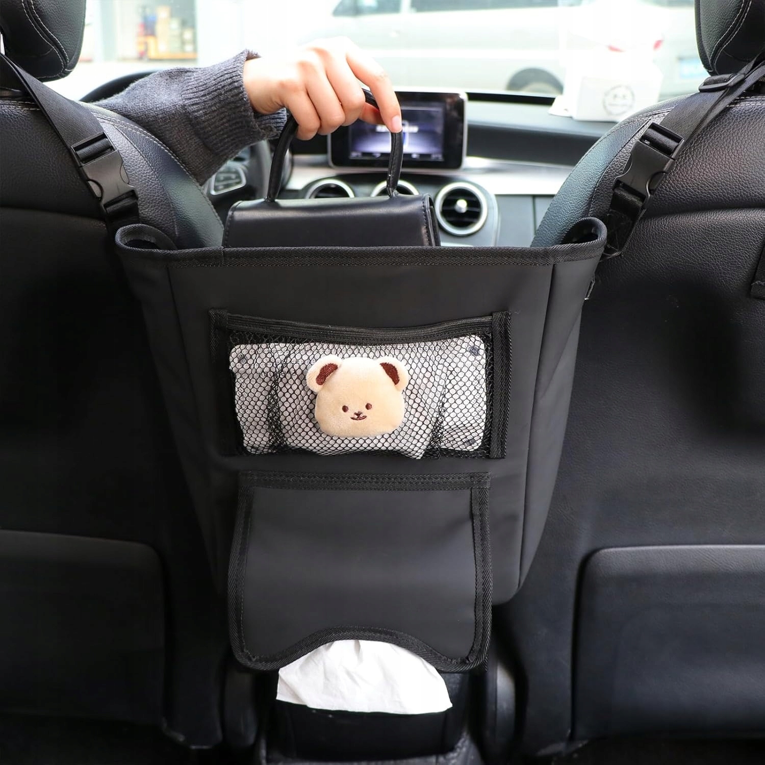 Organizer Skórzany samochodowy Dla Dziecka między przednimi krzesłami