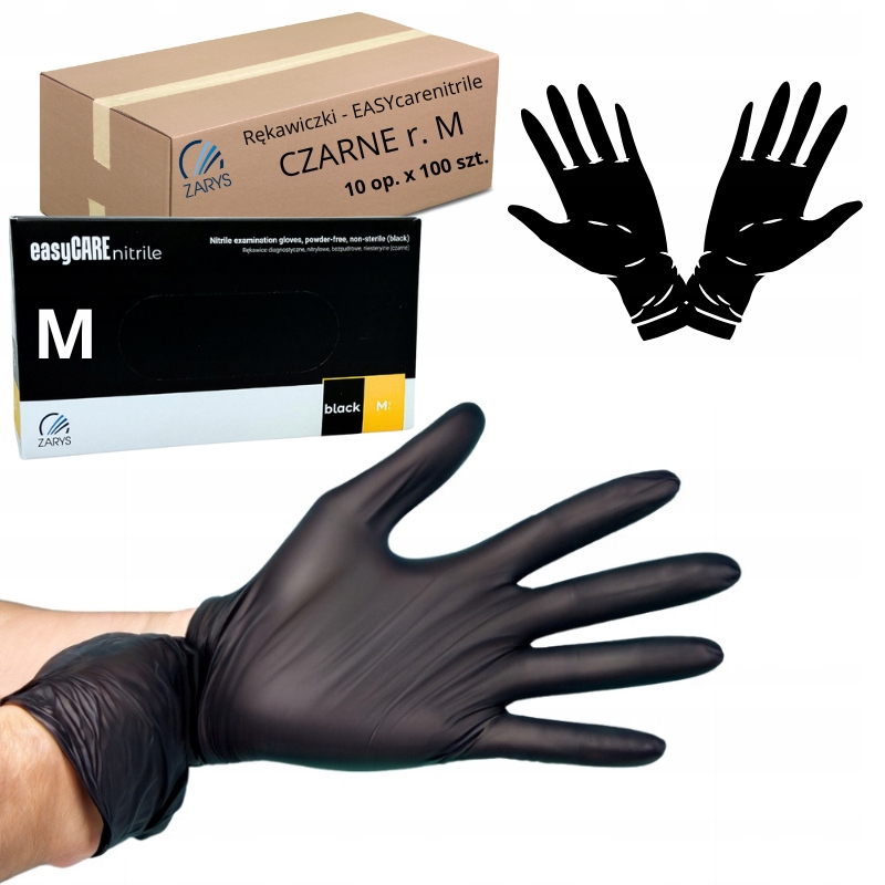 Nitrilové rukavice Bezpudrové Zarys Easycare Černé vel. M 1000 ks (karton)