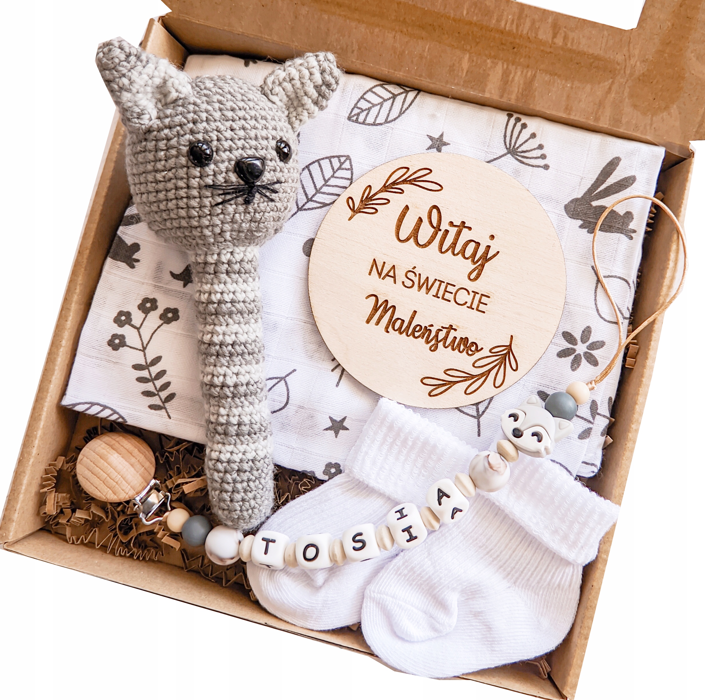 Chrastítko kočka kotě, hračka pro miminko, suvenýr kojeneckého času