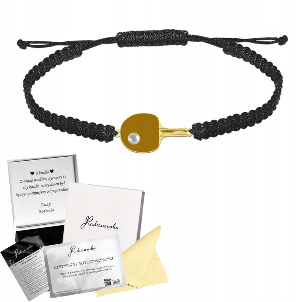 Náramek Pozlacená raketa na stolní tenis Stříbro 925 Gravírování Bonus