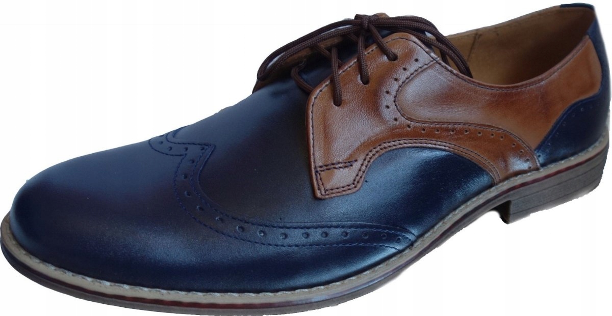 skórzane Buty męskie granat brąz 39