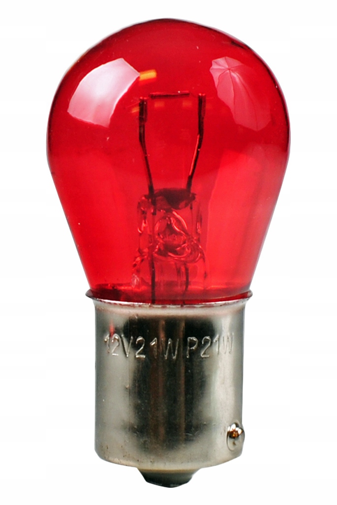 Żarówka 21W Czerwona P21W 12V S25 12V 21W BA15S Red mocowanie symetryczne