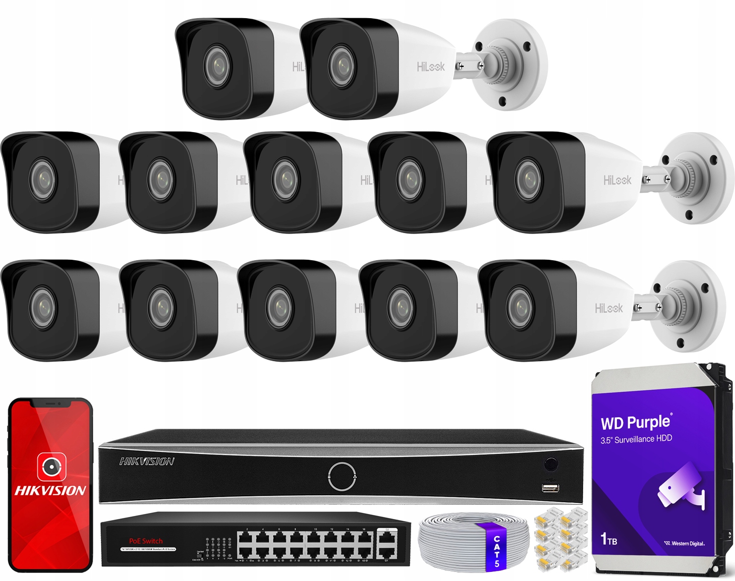 Sada na monitorovanie 12 vonkajších kamier 5MPx PoE DS-7616NXI-K2 16xPoE