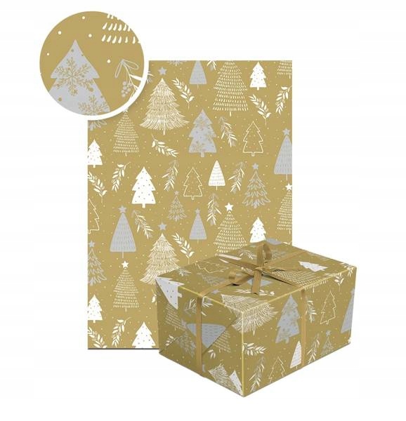 

Papier Prezentowy Złoty Choinki Świąteczny