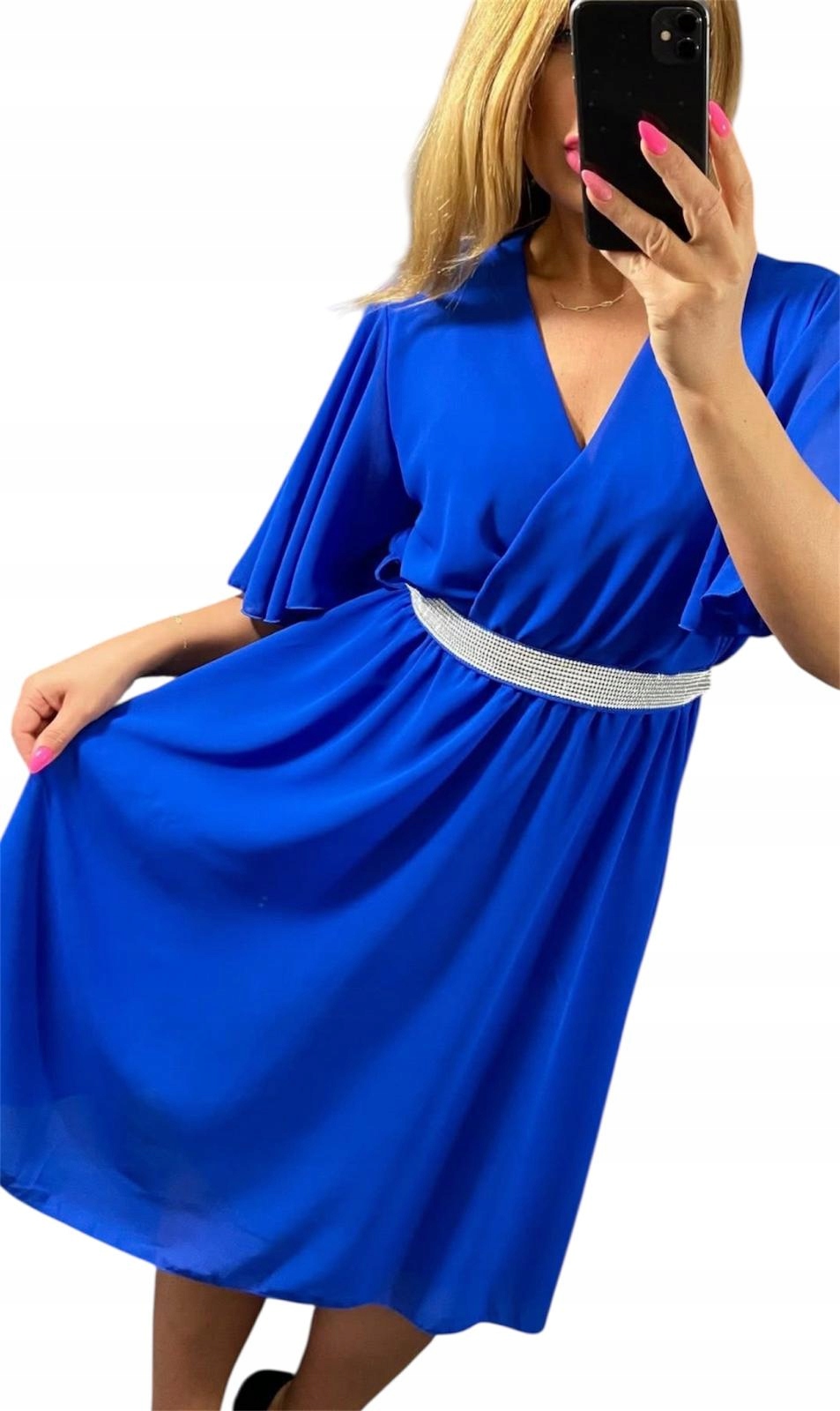 V740 Elegantní Šaty Perla S Ozdobným Páskem Chabrowa vel. 42 (XL)