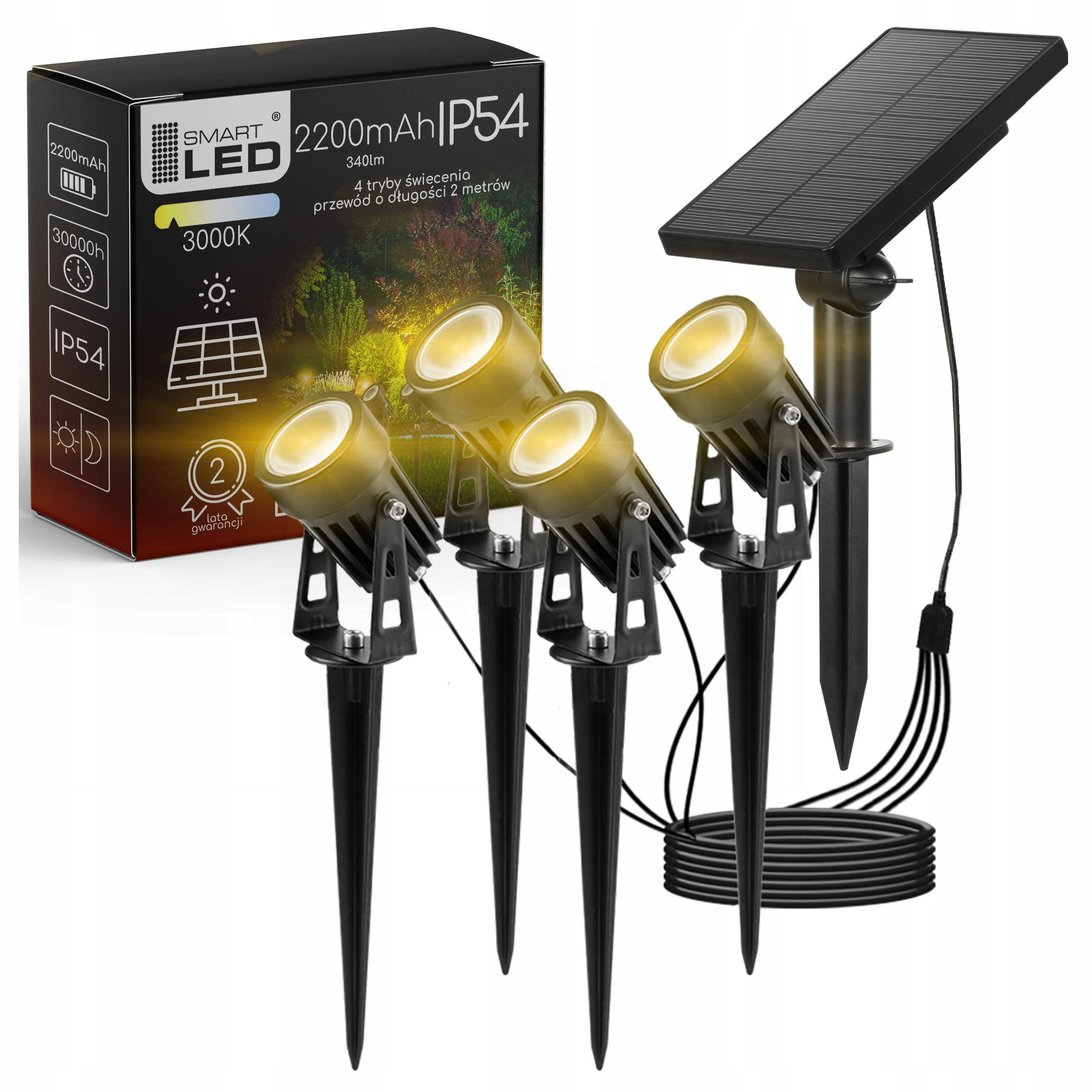 Lampa Solarna Ogrodowa Led Wbijana 4X Reflektor Czujnik Zmierzchu Do Ogrodu