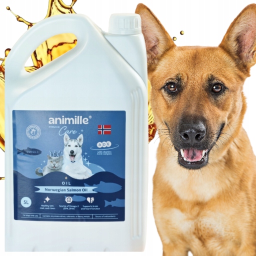 Levně Lososový olej 5L pro psa kočku Lisovaný za studena Omega 3 a 6 Animille