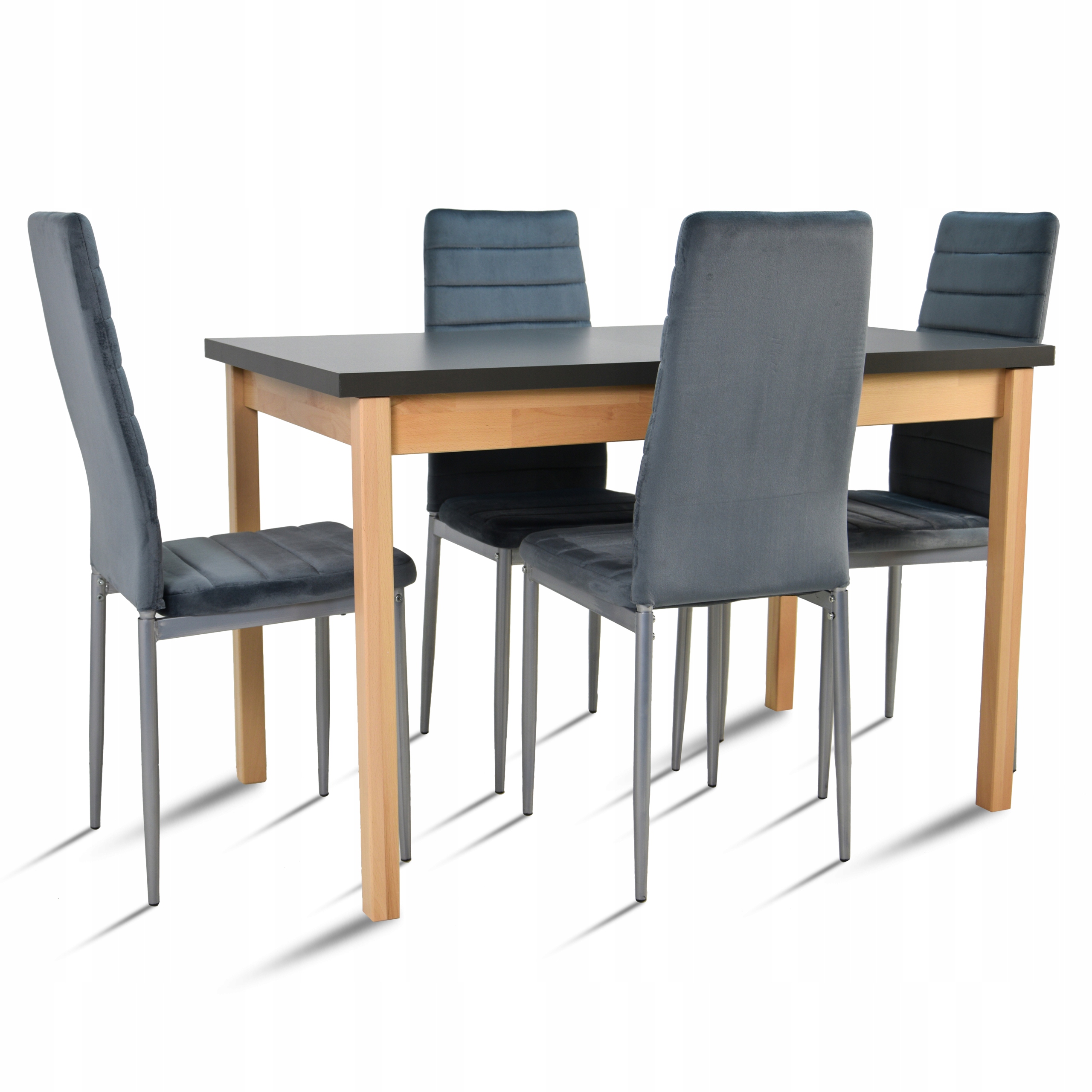 

Zestaw Drewniany stół 70x120/160 4 szare krzesła