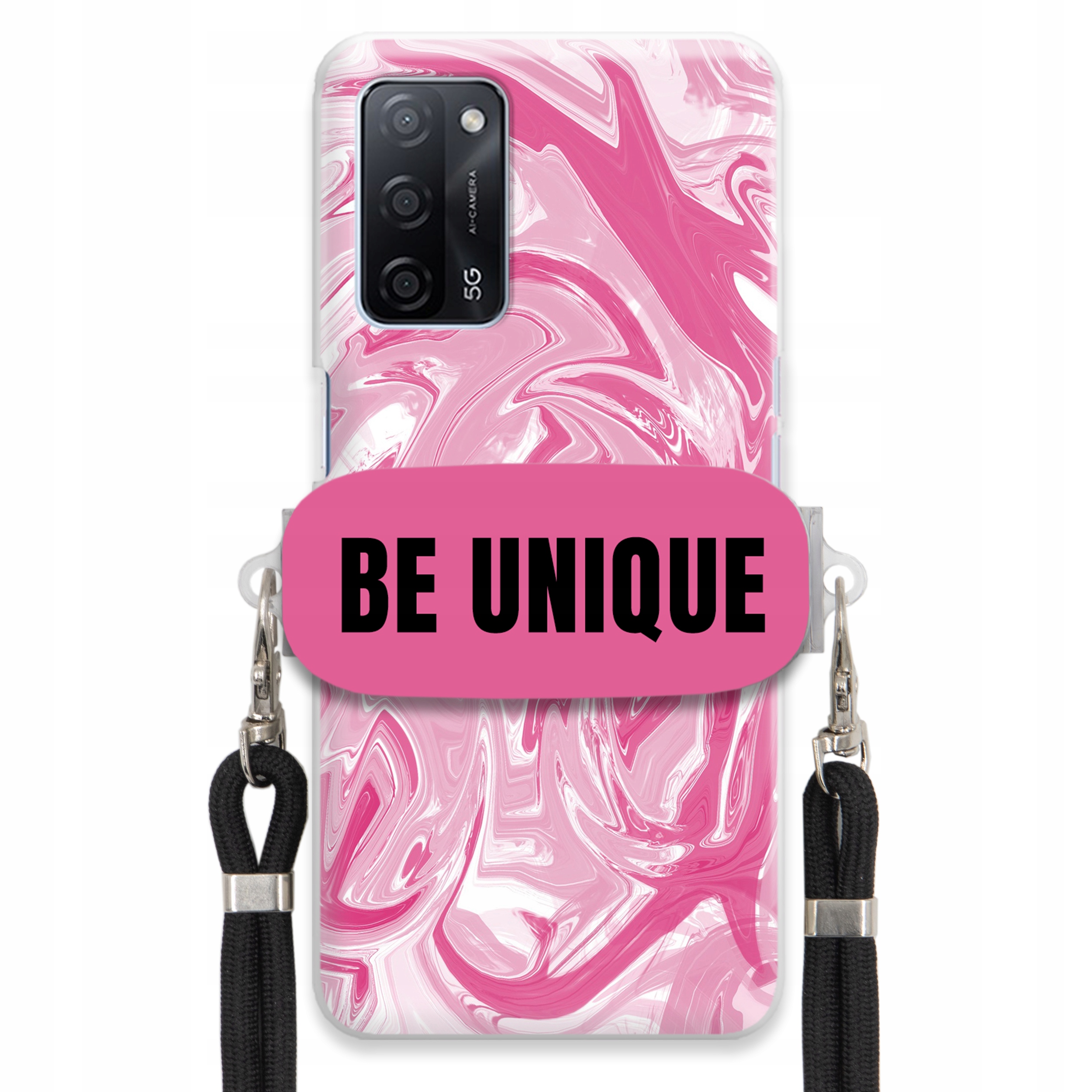 Puzdro pre Oppo A55 5GCase Upevňovacia šnúra Čierna Ružová Mramor Be Unique