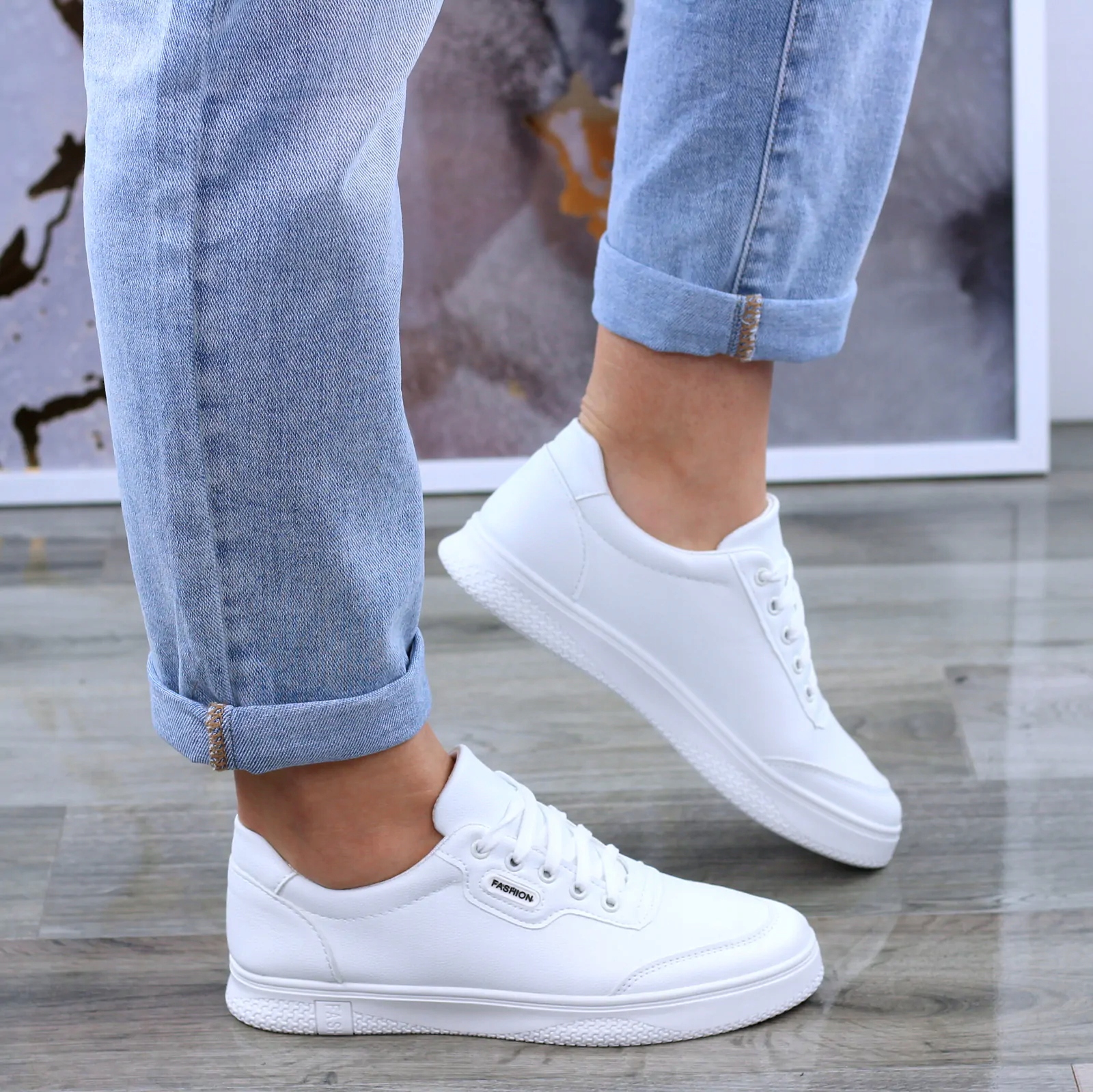 BIAŁE SKÓRZANE TENISÓWKI TRAMPKI DAMSKIE FASHION Kod producenta dd219