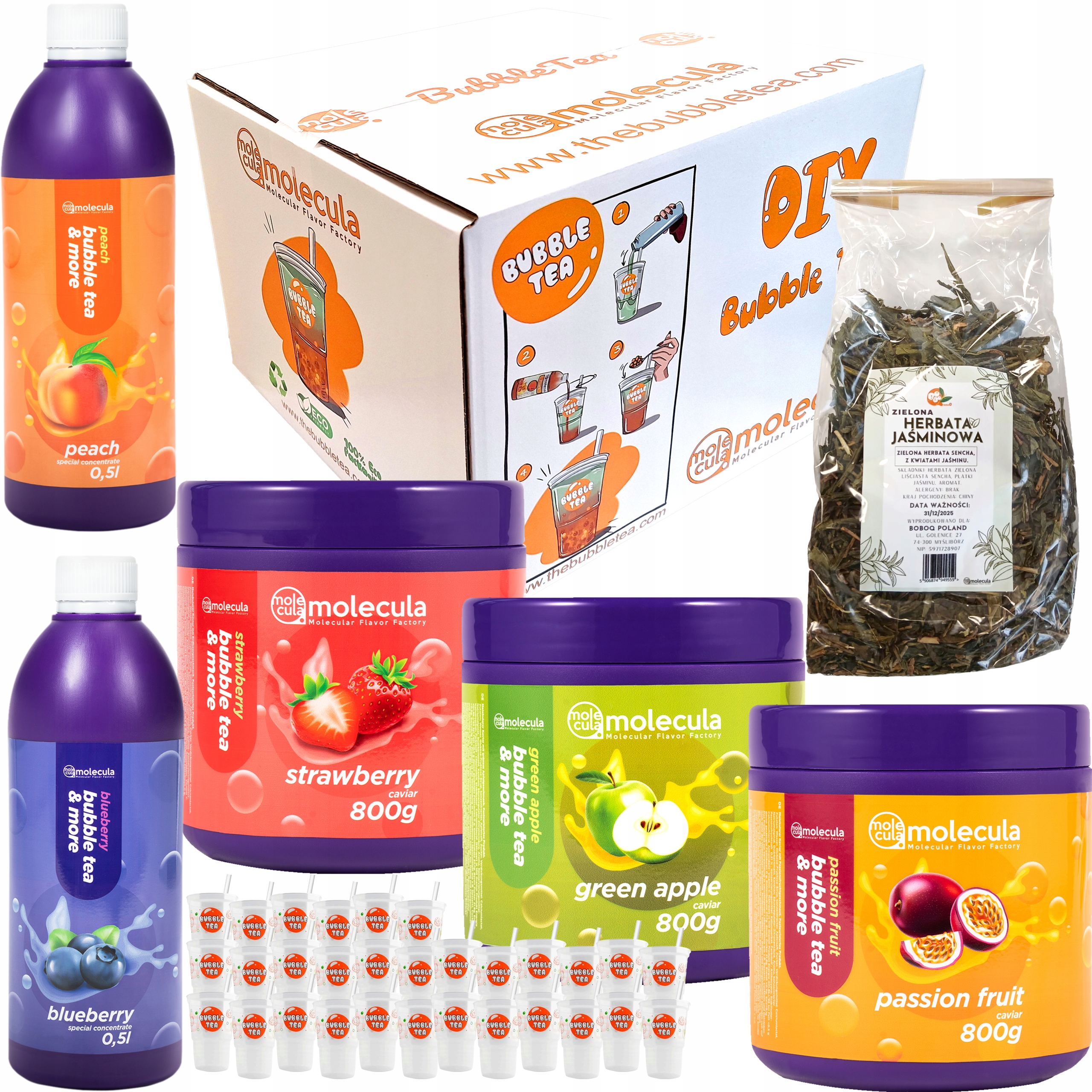 Levně Bubble Tea Set na Dárek 3x Kaviár 2x Sirup Čaj 30x Hrnky Slámky