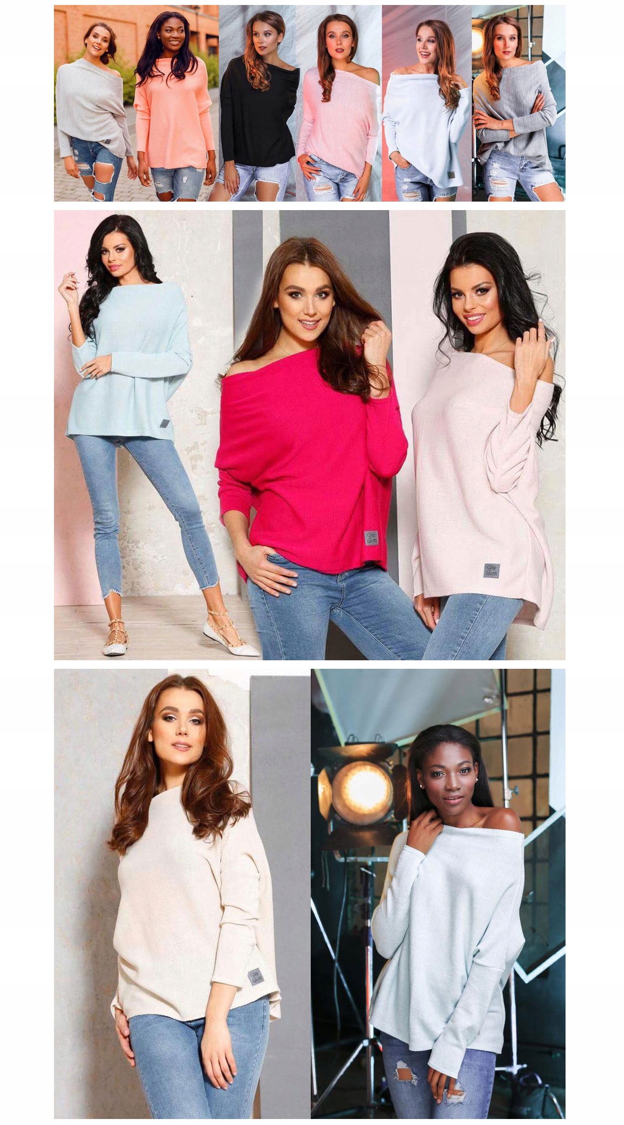 SWETEREK OVERSIZE TUNIKA SWETER WOOL ODKRYTE RAMIĘ Płeć kobieta