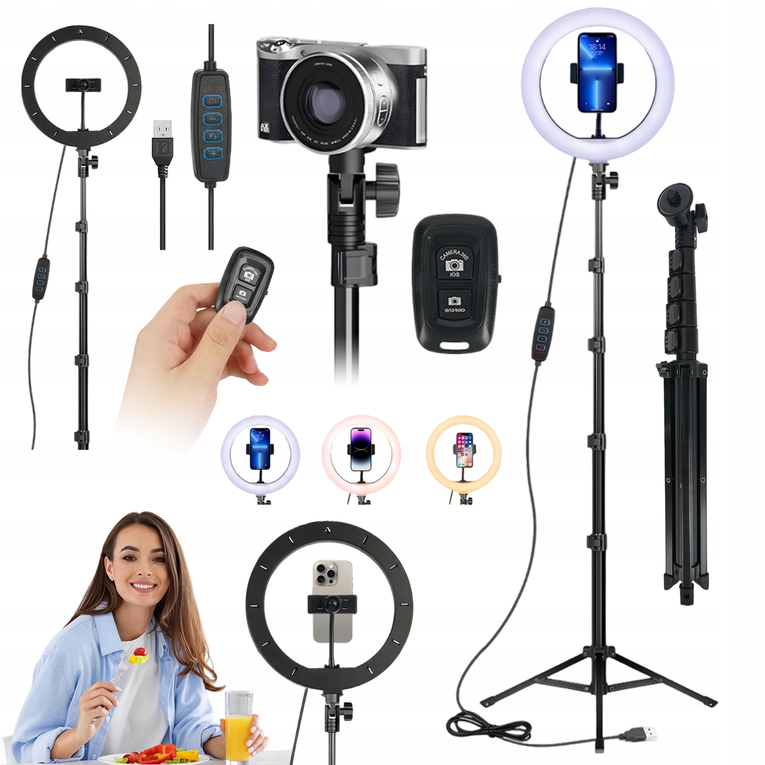 Stativ Na Telefon kruhová lampa Led S Kroužkem Pro Nahrávání Fotografií 190 CM